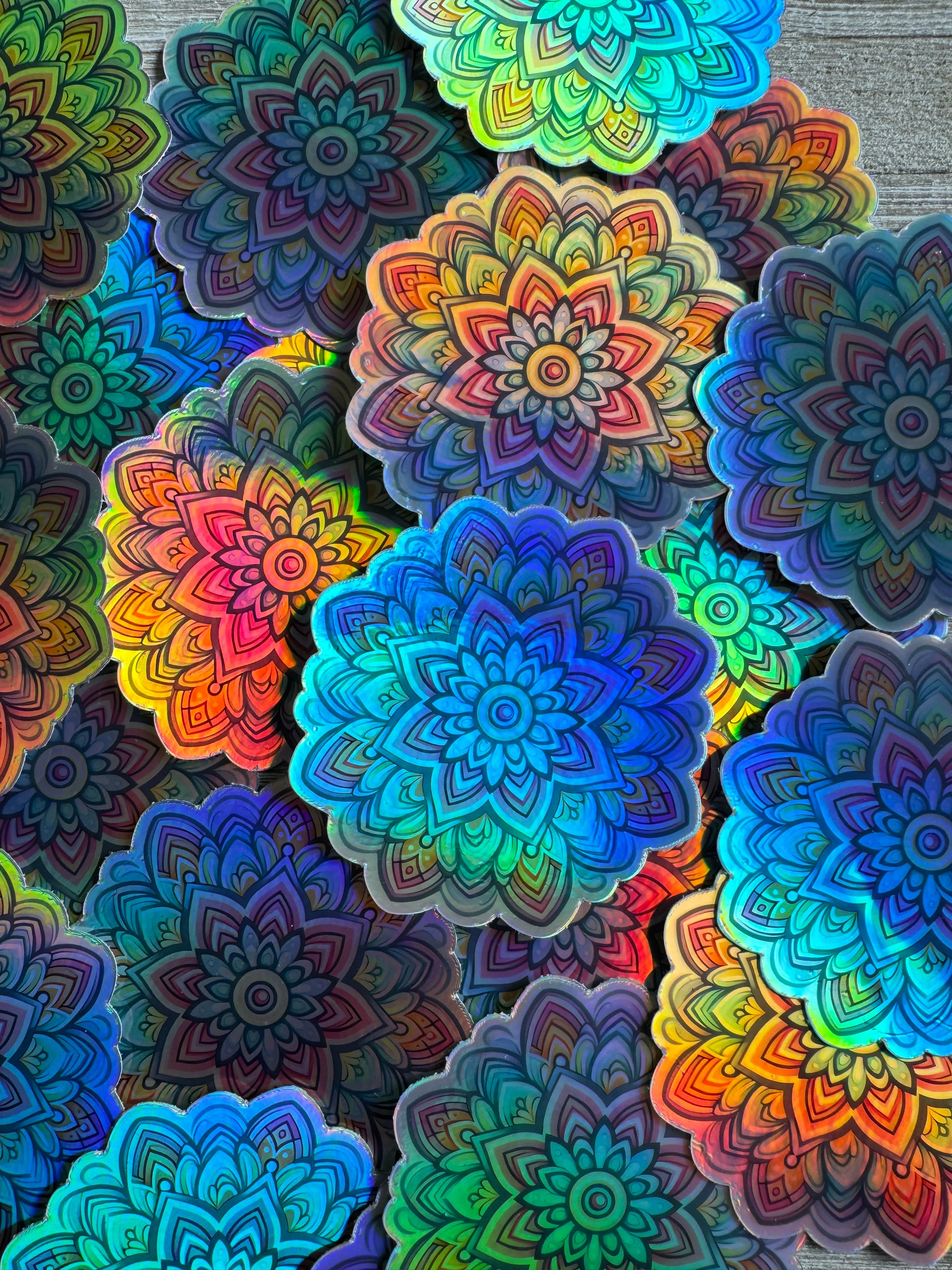 Bespattered Facade Pastel Rainbow Flower Mandala Holographic Sticker - Image 5