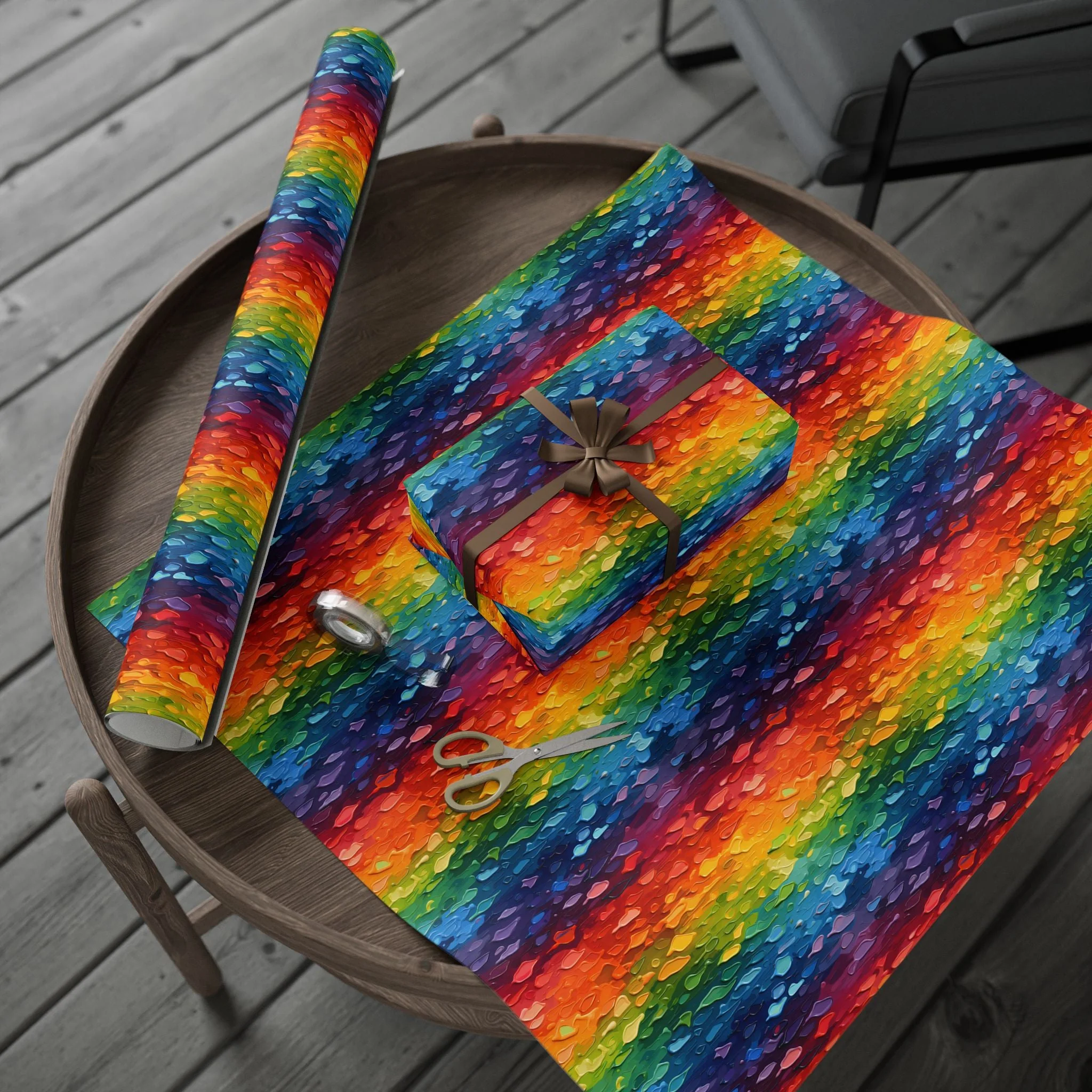 Bespattered Facade Rainbow Brushstrokes Wrapping Paper | Three Sizes | Glossy or Matte - Image 2