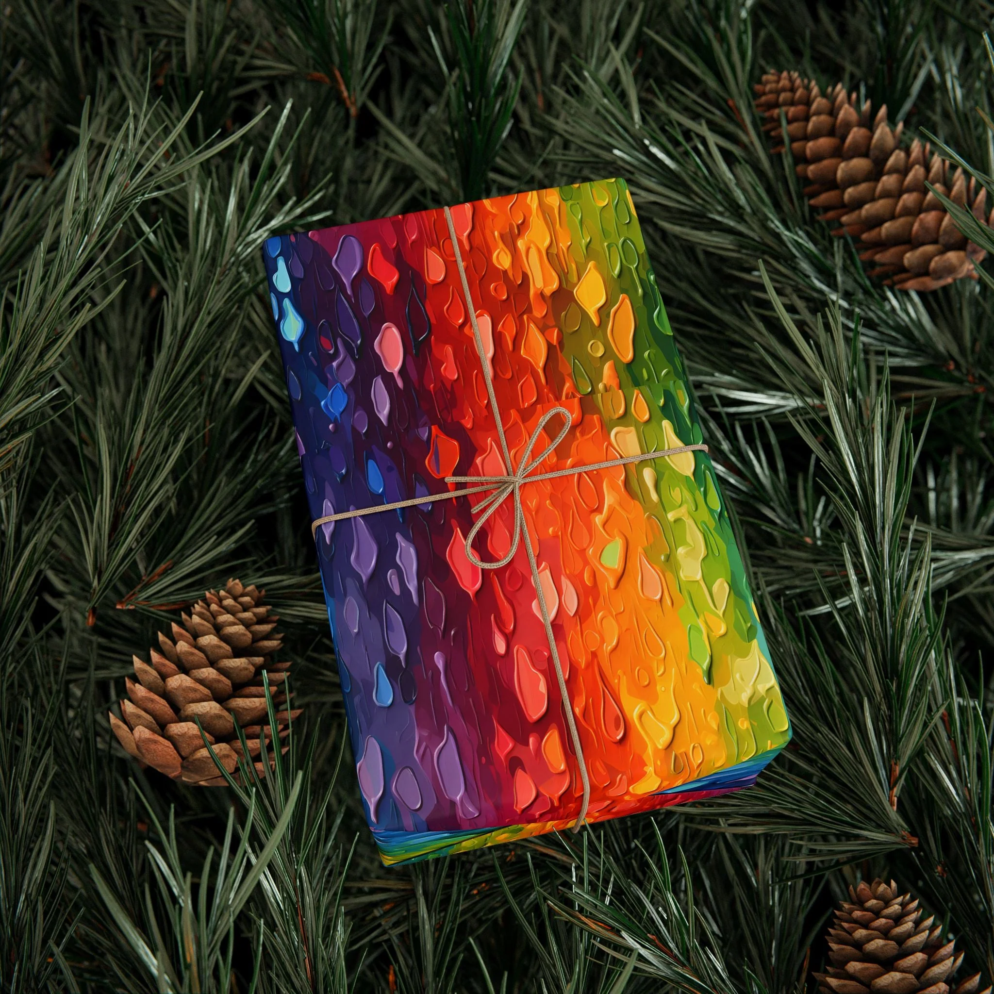 Bespattered Facade Rainbow Brushstrokes Wrapping Paper | Three Sizes | Glossy or Matte - Image 3