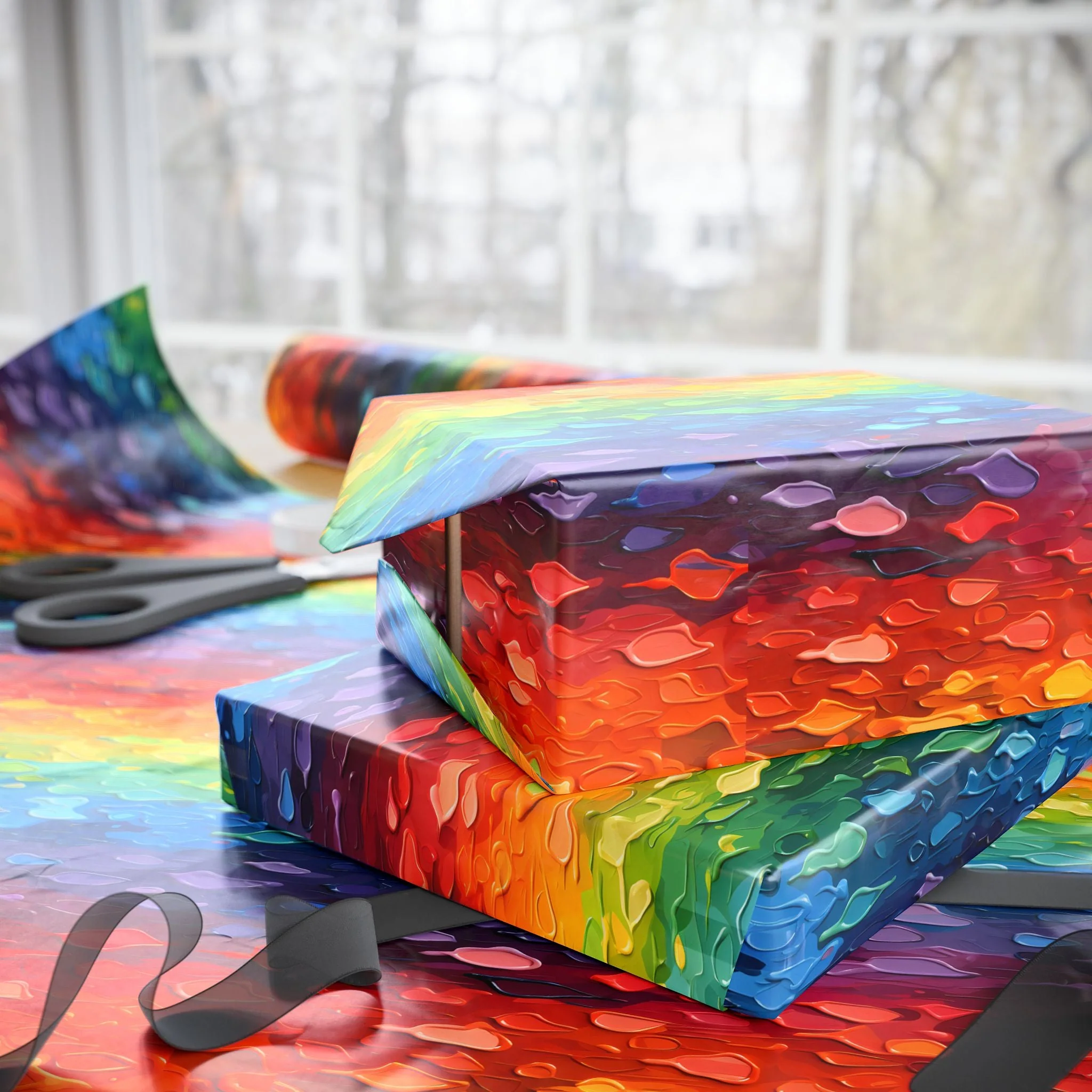 Bespattered Facade Rainbow Brushstrokes Wrapping Paper | Three Sizes | Glossy or Matte - Image 4