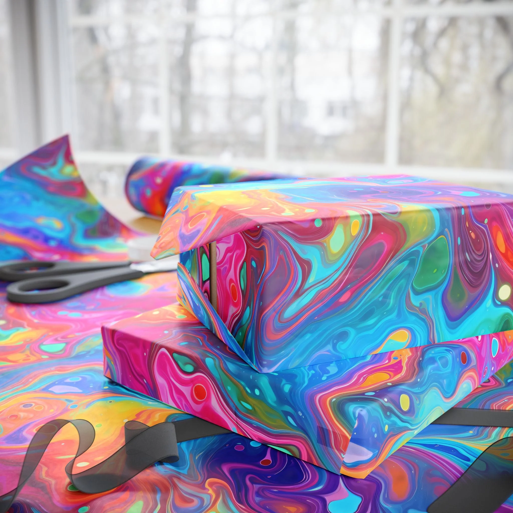 Bespattered Facade Rainbow Flow Wrapping Paper | Three Sizes | Glossy or Matte - Image 2