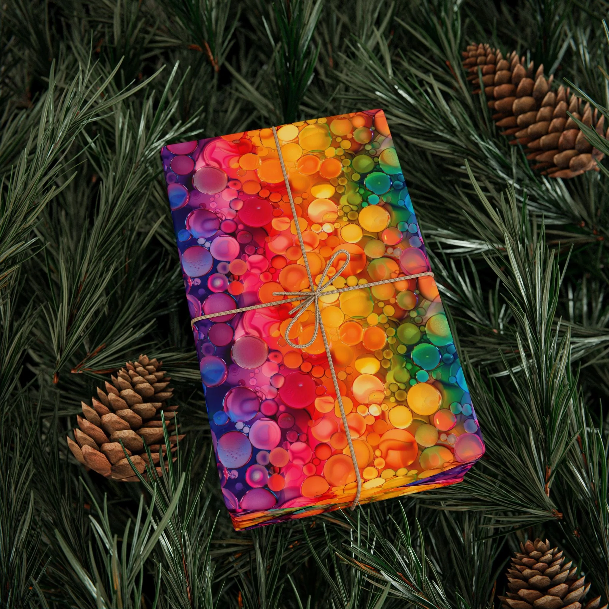 Bespattered Facade Rainbow Ink Circles Wrapping Paper | Three Sizes | Glossy or Matte - Image 5