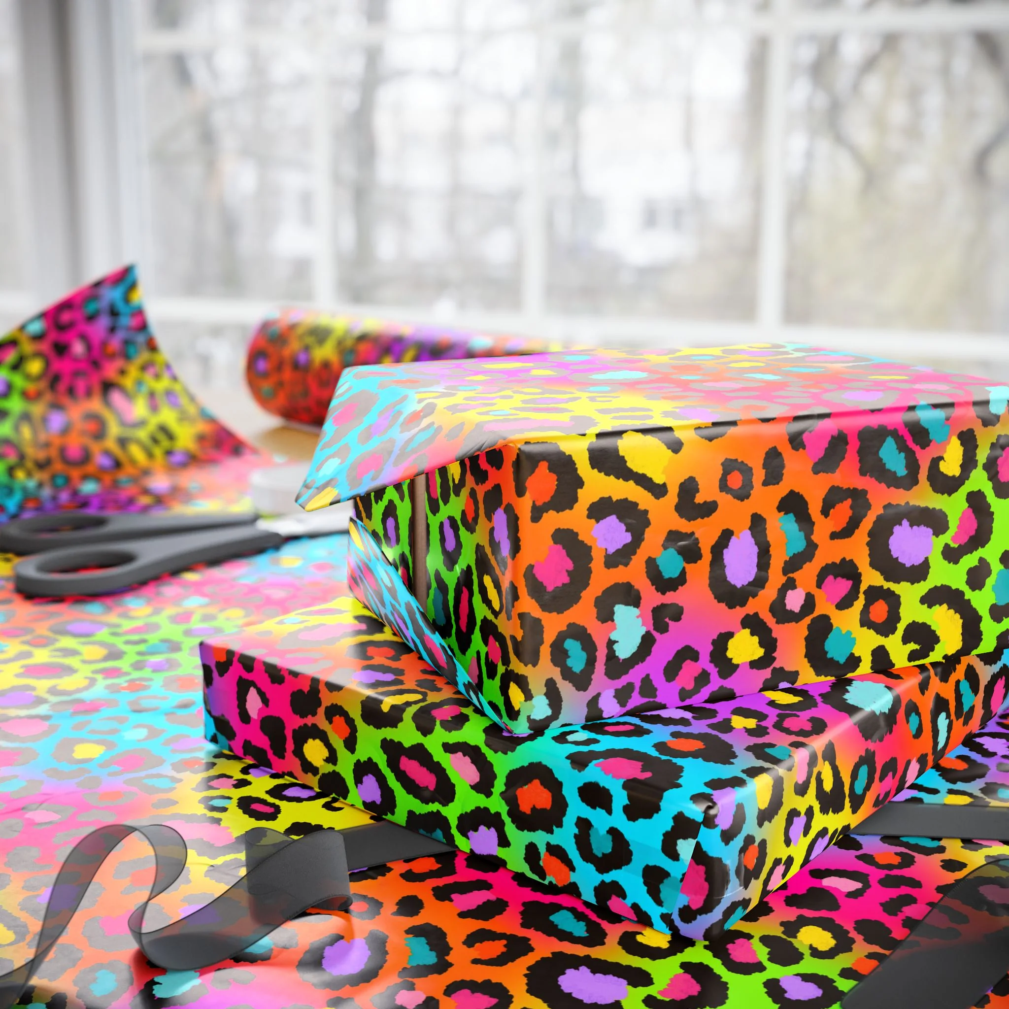 Bespattered Facade Rainbow Leopard Wrapping Paper | Three Sizes | Glossy or Matte - Image 2