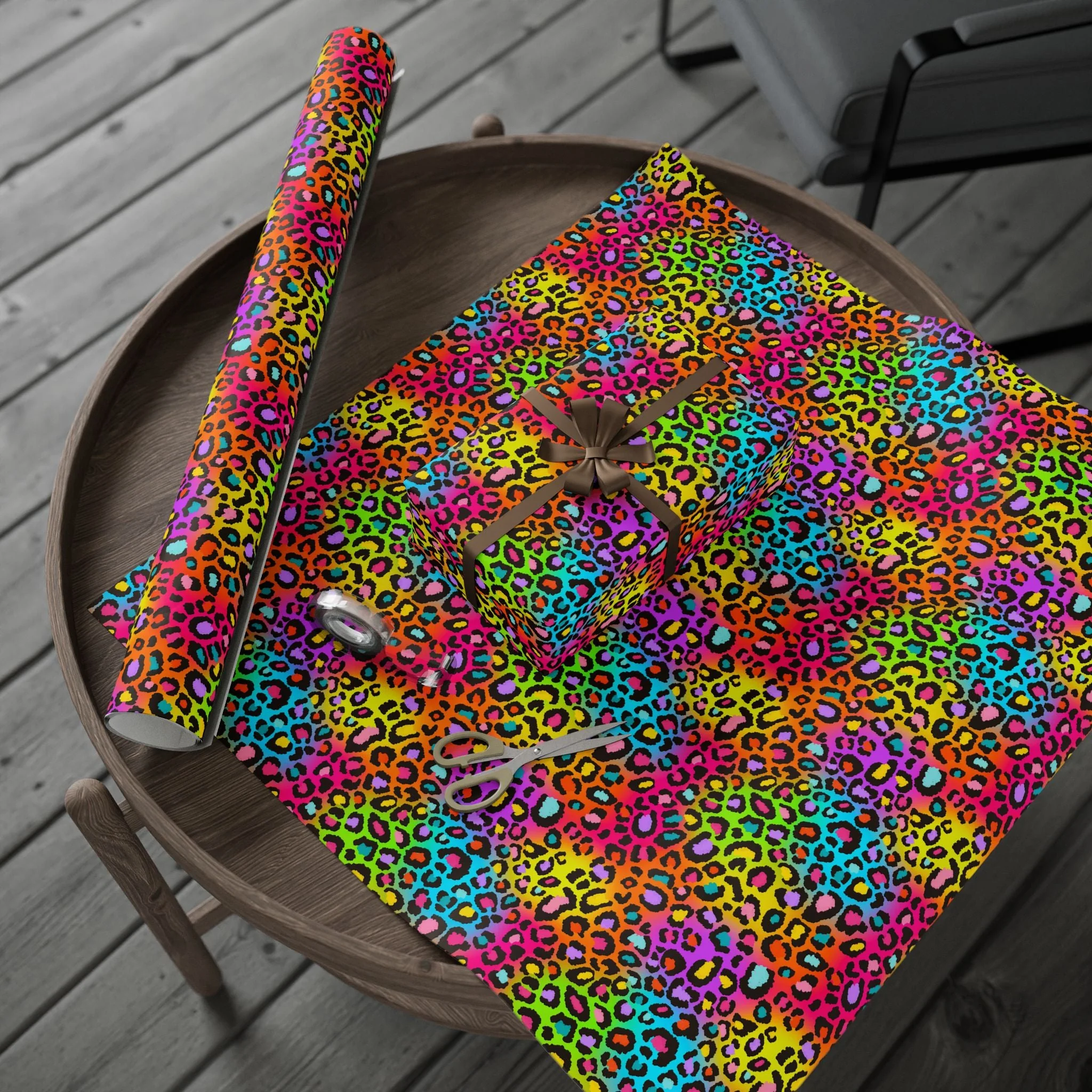 Bespattered Facade Rainbow Leopard Wrapping Paper | Three Sizes | Glossy or Matte - Image 4