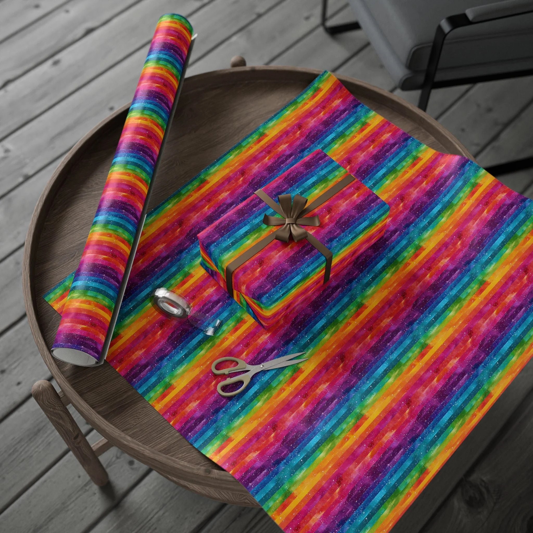Bespattered Facade Rainbow Stripes Wrapping Paper | Three Sizes | Glossy or Matte - Image 2
