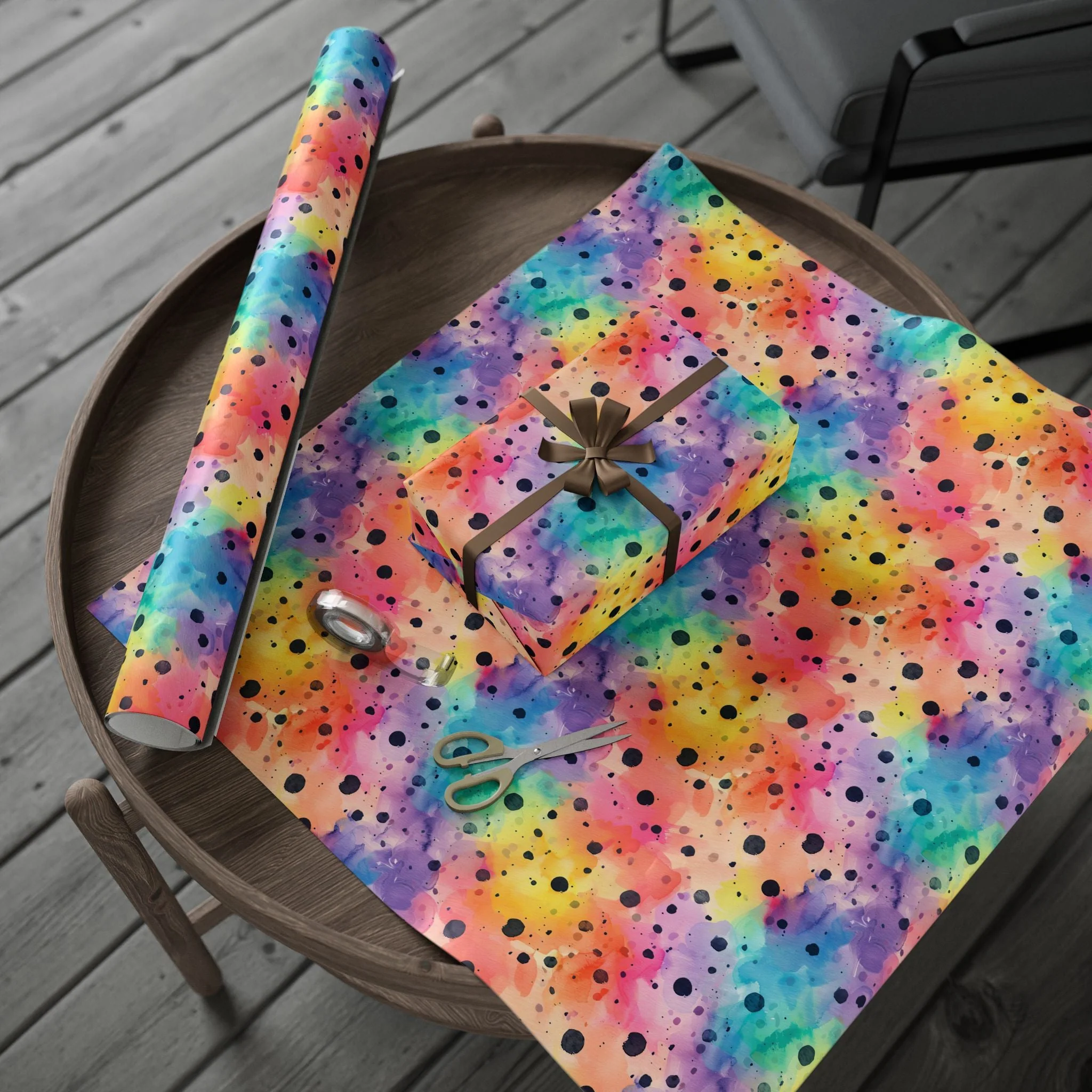 Bespattered Facade Rainbow Watercolor Dots Wrapping Paper | Three Sizes | Glossy or Matte - Image 3