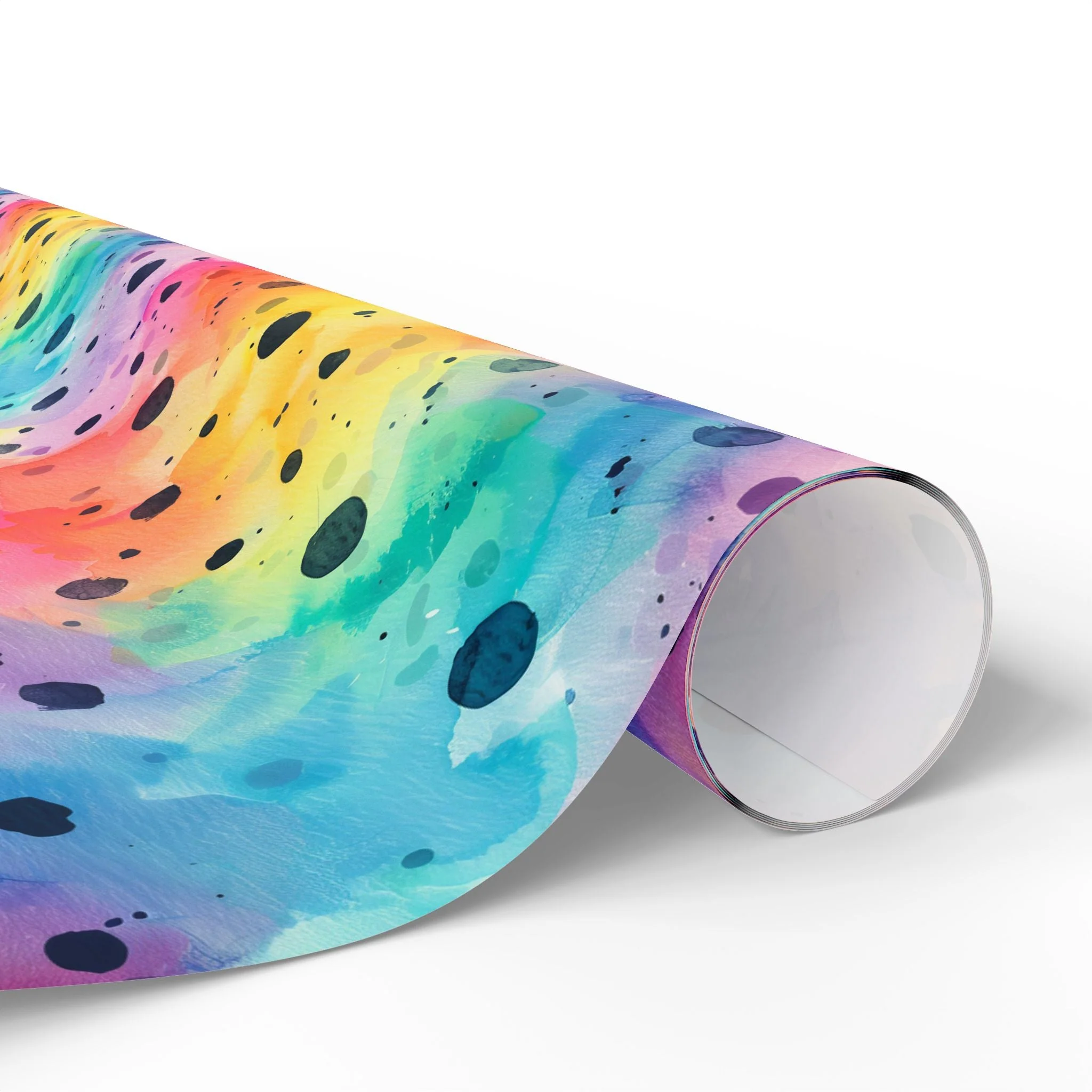 Bespattered Facade Rainbow Watercolor Dots Wrapping Paper | Three Sizes | Glossy or Matte - Image 4