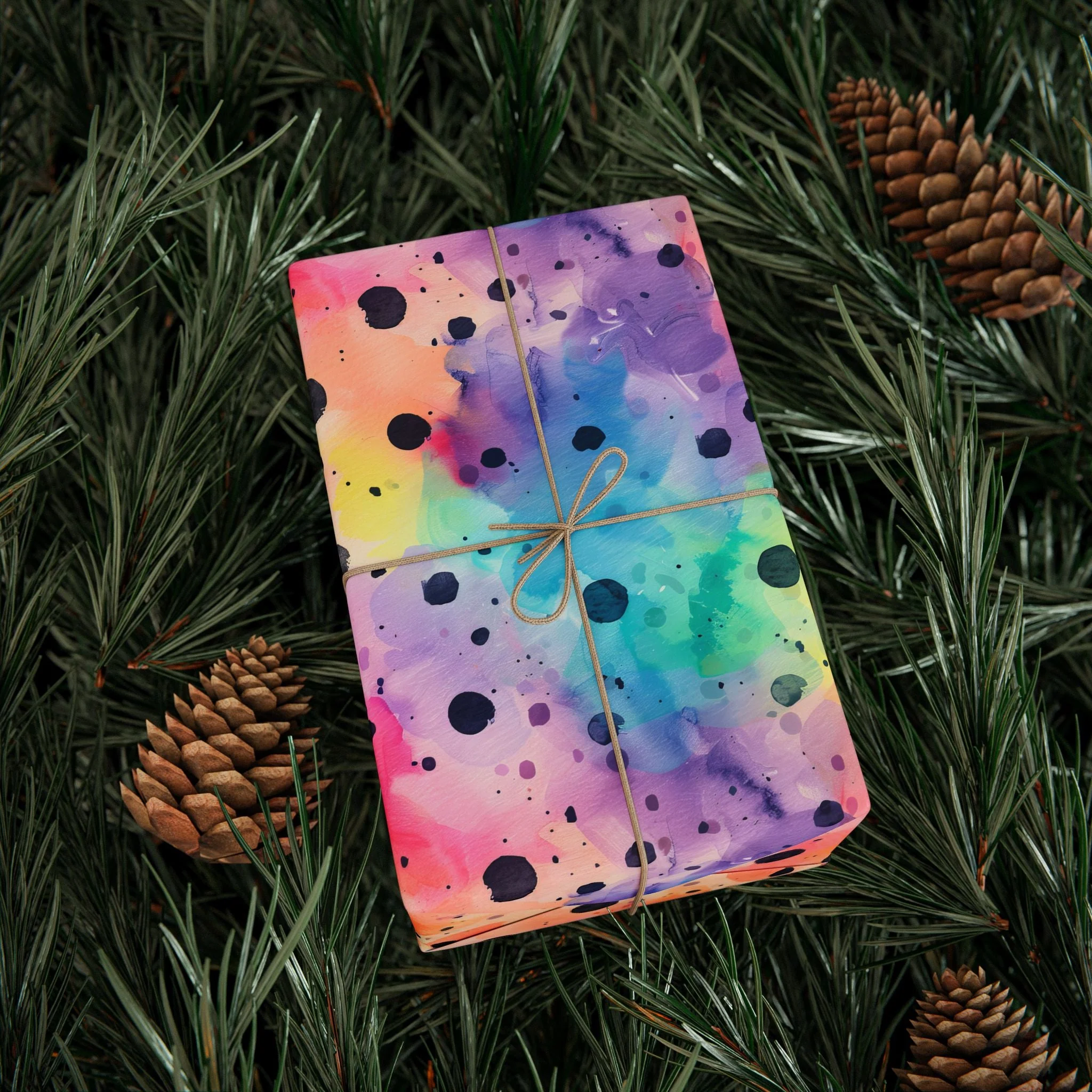 Bespattered Facade Rainbow Watercolor Dots Wrapping Paper | Three Sizes | Glossy or Matte - Image 5