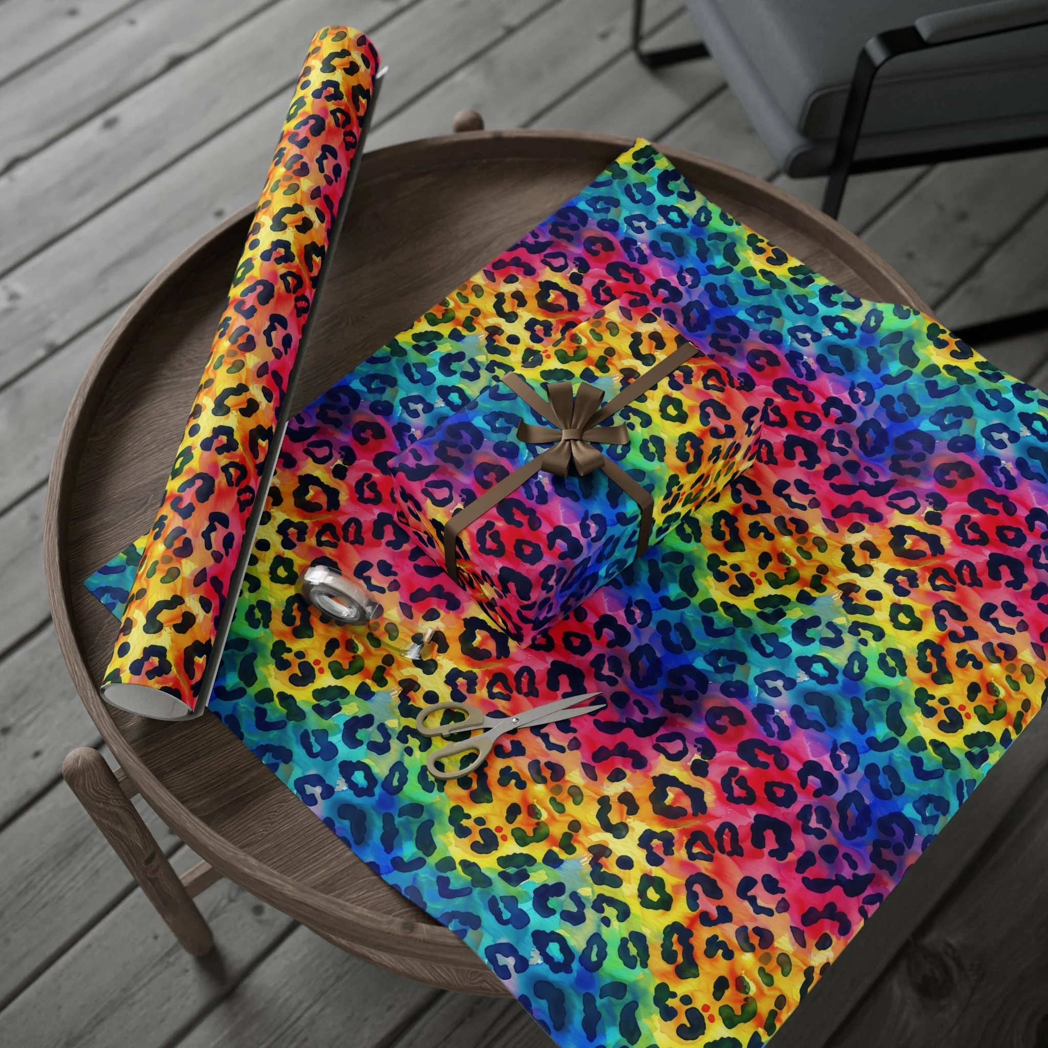 Bespattered Facade Rainbow Watercolor Leopard Wrapping Paper | Three Sizes | Glossy or Matte - Image 3