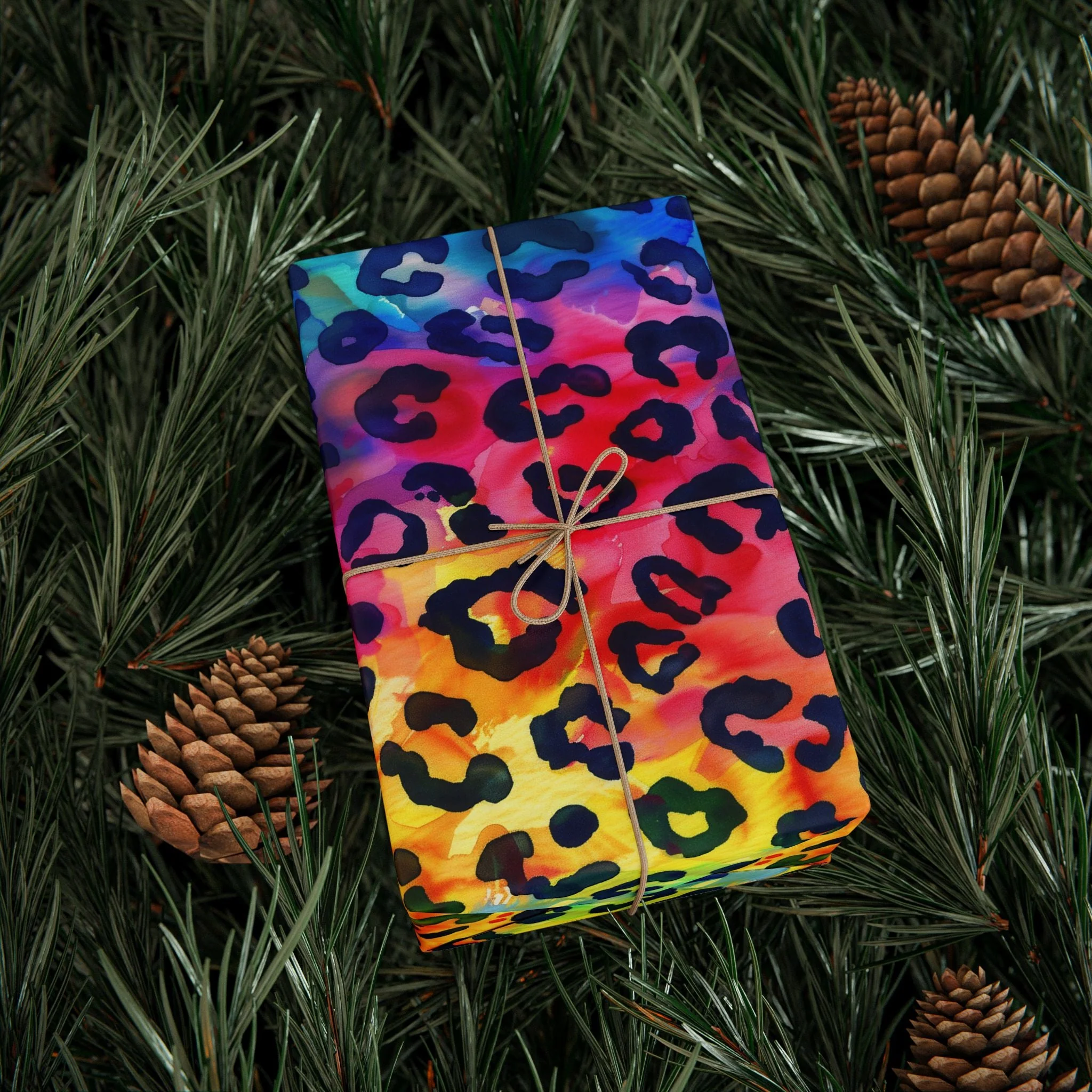 Bespattered Facade Rainbow Watercolor Leopard Wrapping Paper | Three Sizes | Glossy or Matte - Image 4