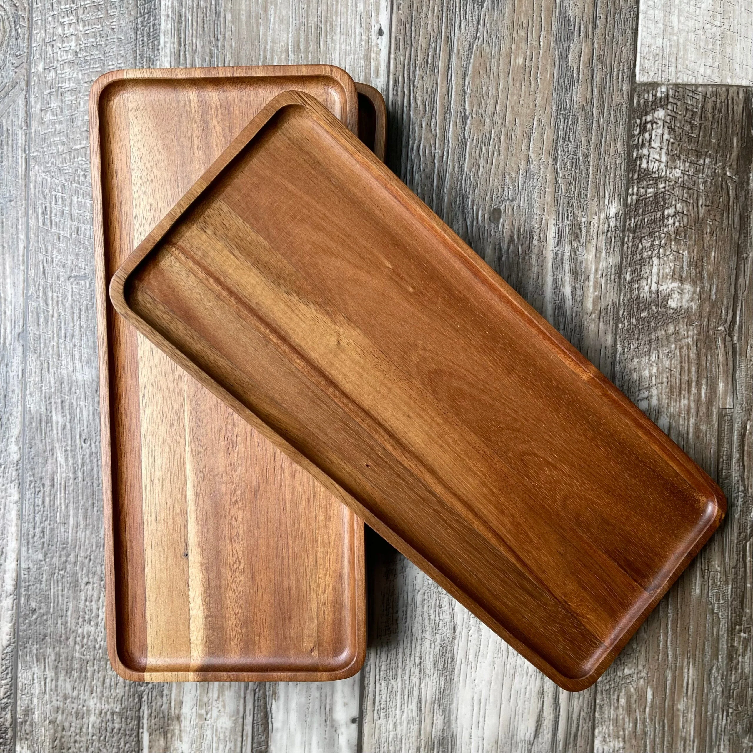 Bespattered Facade Set of 3 Unpainted Small Rectangular Acacia Wood Trays - Image 3