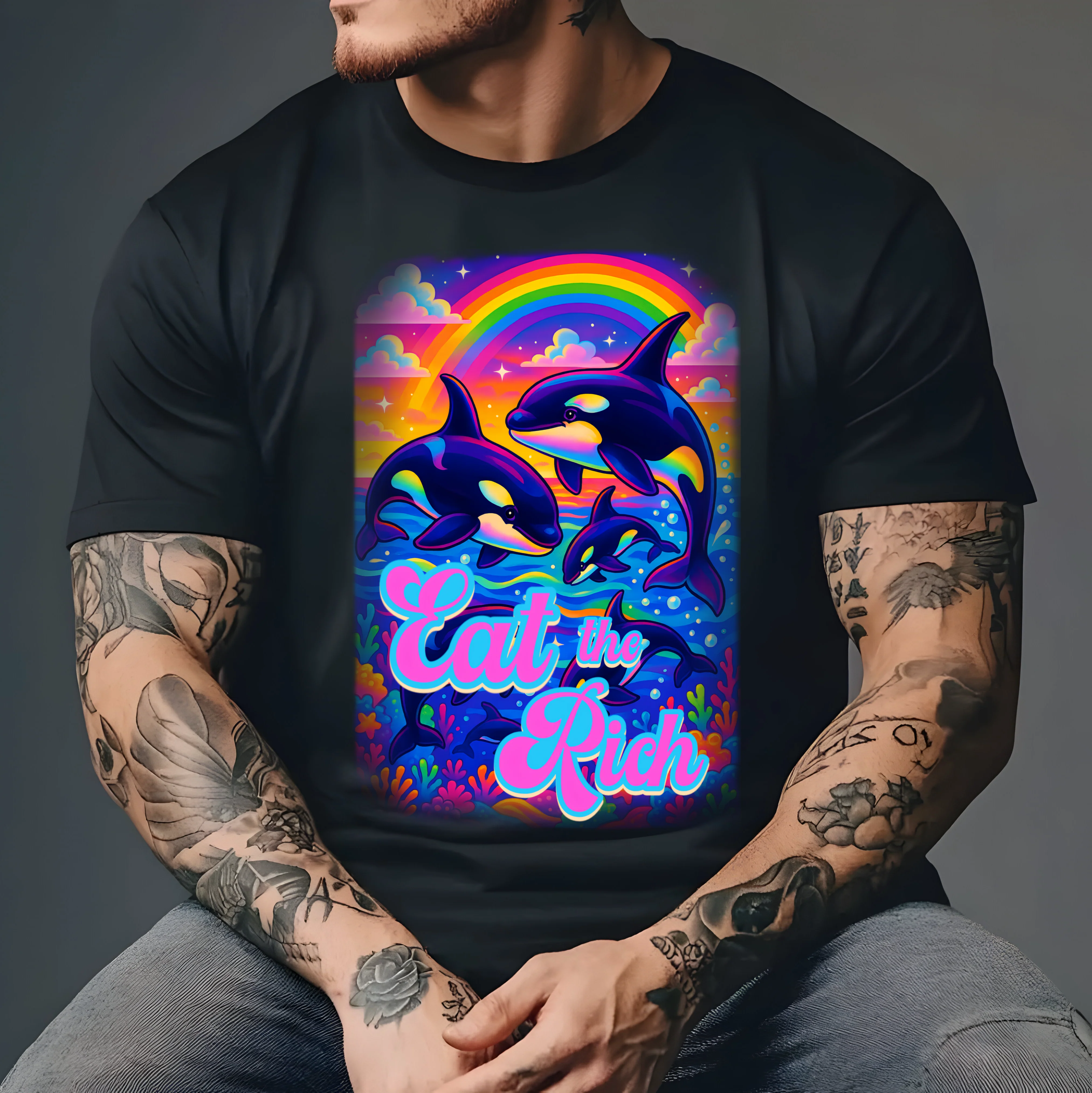 Bespattered Facade Whimsical "Eat the Rich" Orcas Premium Unisex Comfort Colors Garment Dyed 100% Cotton T-Shirt - Image 2