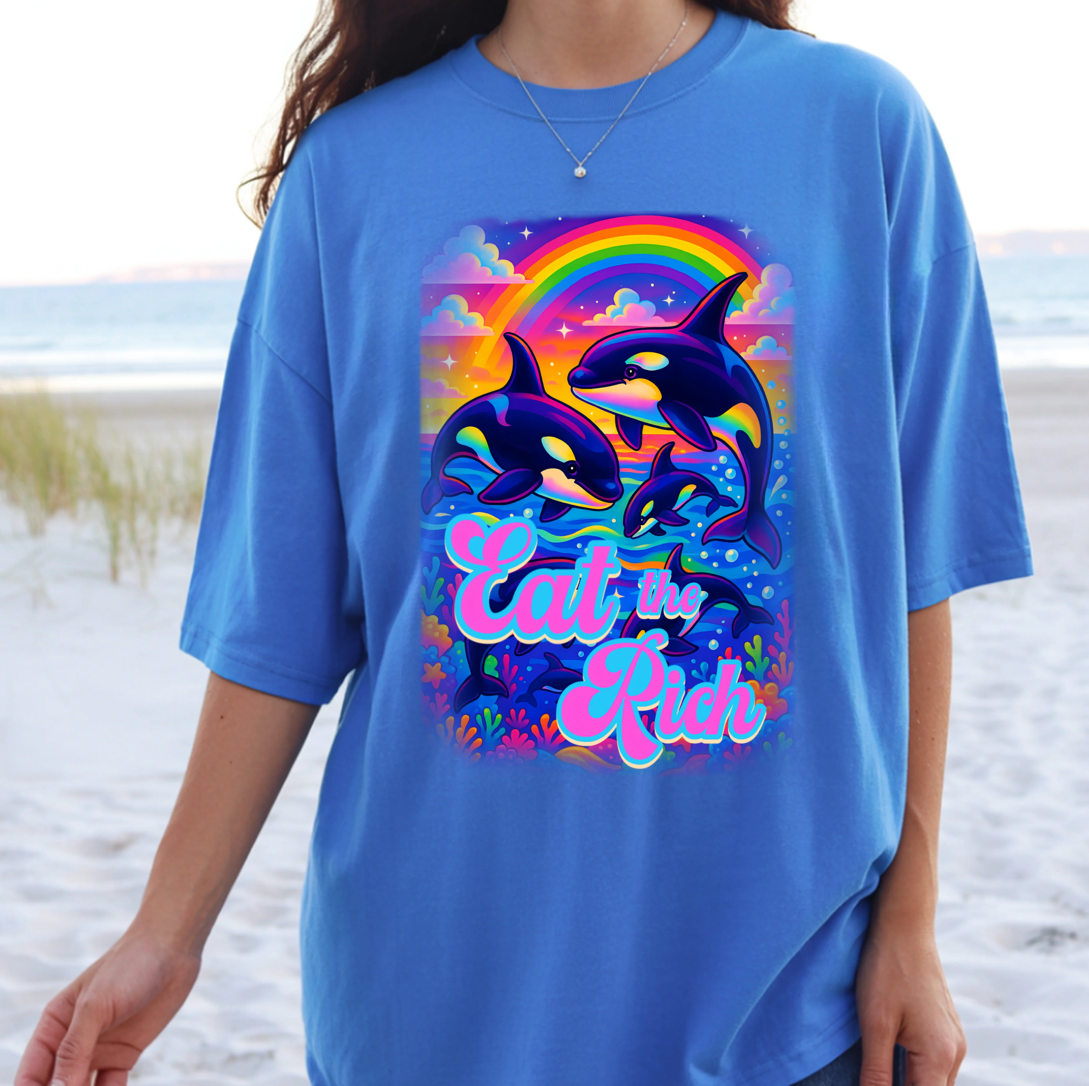 Bespattered Facade Whimsical "Eat the Rich" Orcas Premium Unisex Comfort Colors Garment Dyed 100% Cotton T-Shirt - Image 3