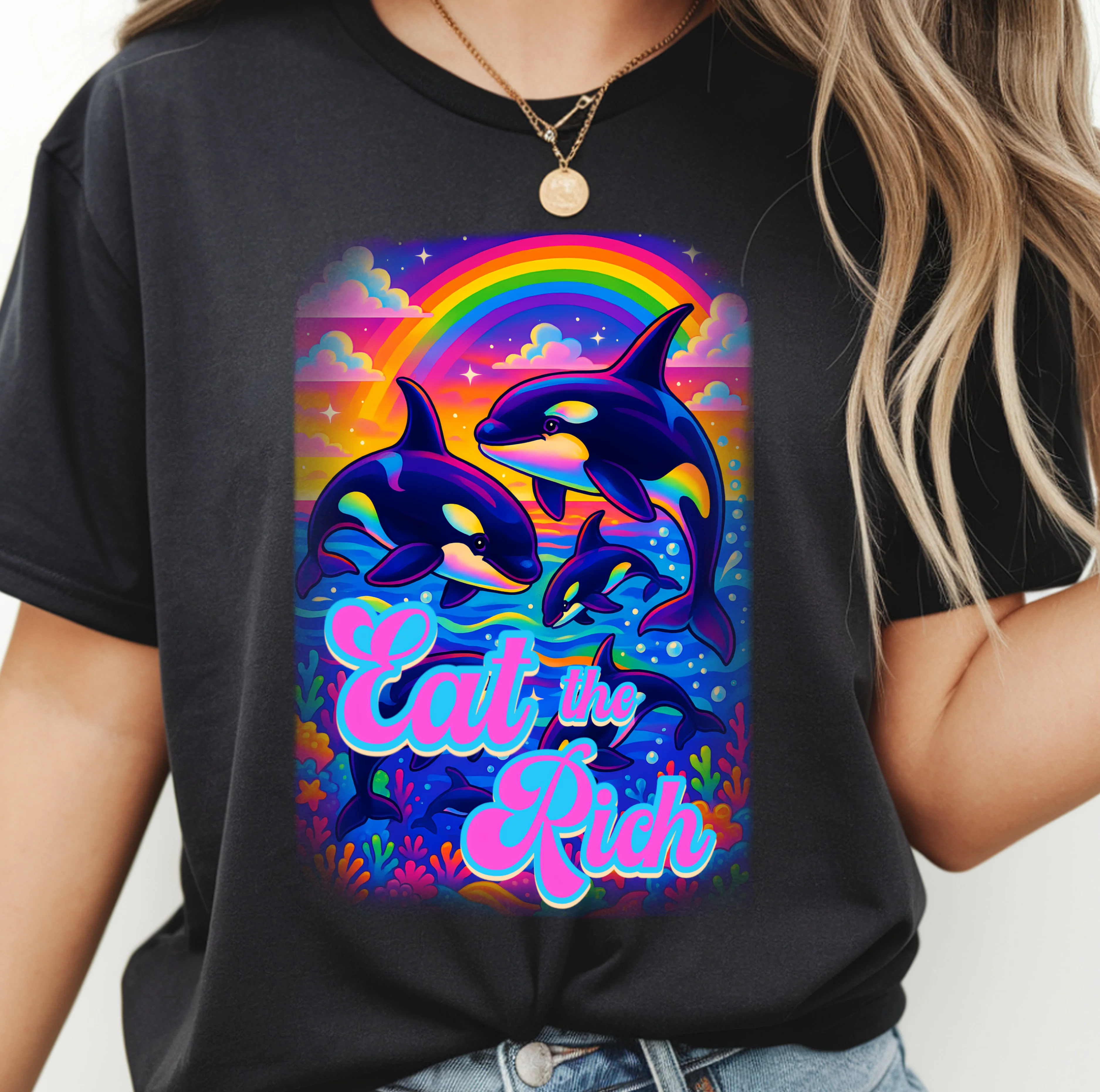Bespattered Facade Whimsical "Eat the Rich" Orcas Premium Unisex Comfort Colors Garment Dyed 100% Cotton T-Shirt - Image 4