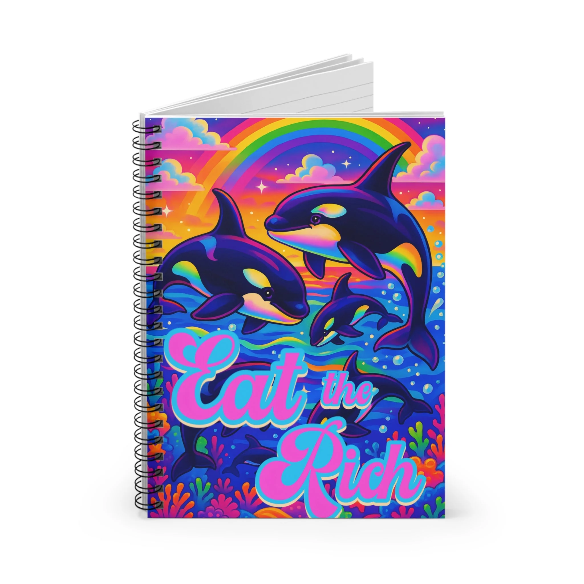 Bespattered Facade Whimsical "Eat the Rich" Orcas Spiral Notebook - Lined Pages - Image 2