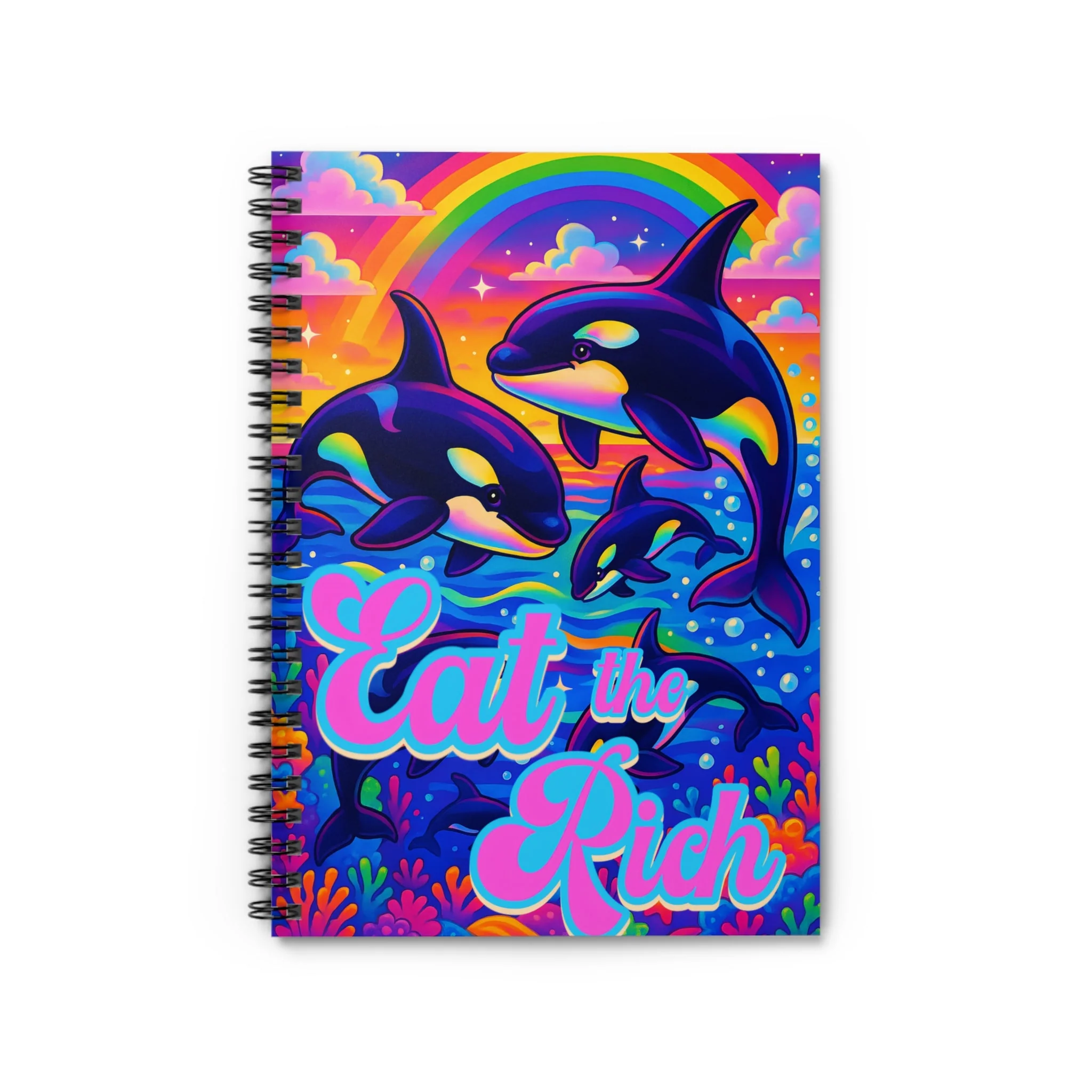 Bespattered Facade Whimsical "Eat the Rich" Orcas Spiral Notebook - Lined Pages - Image 3
