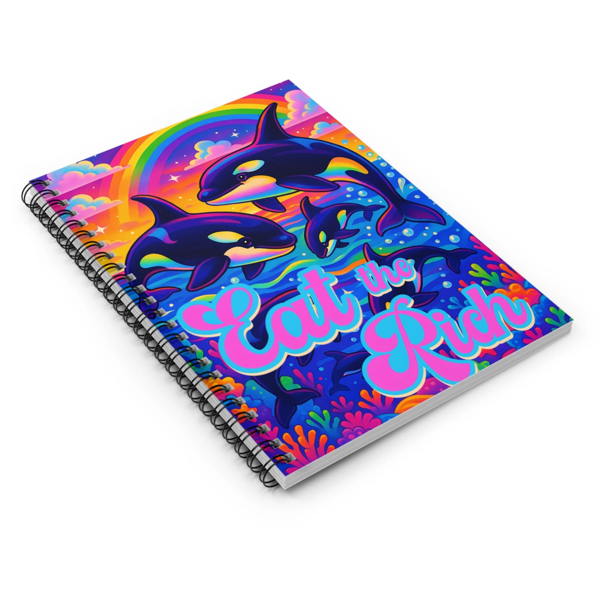 Bespattered Facade Whimsical "Eat the Rich" Orcas Spiral Notebook - Lined Pages - Image 4