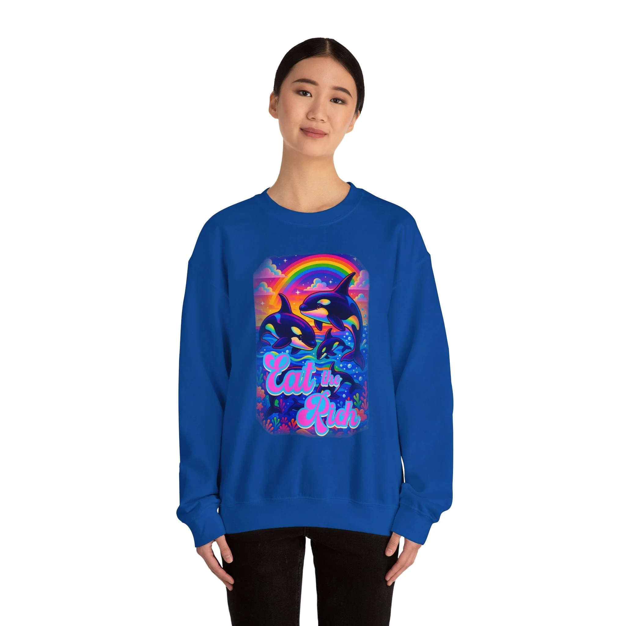 Bespattered Facade Whimsical "Eat the Rich" Orcas Unisex Heavy Blend™ Crewneck Sweatshirt - Image 7
