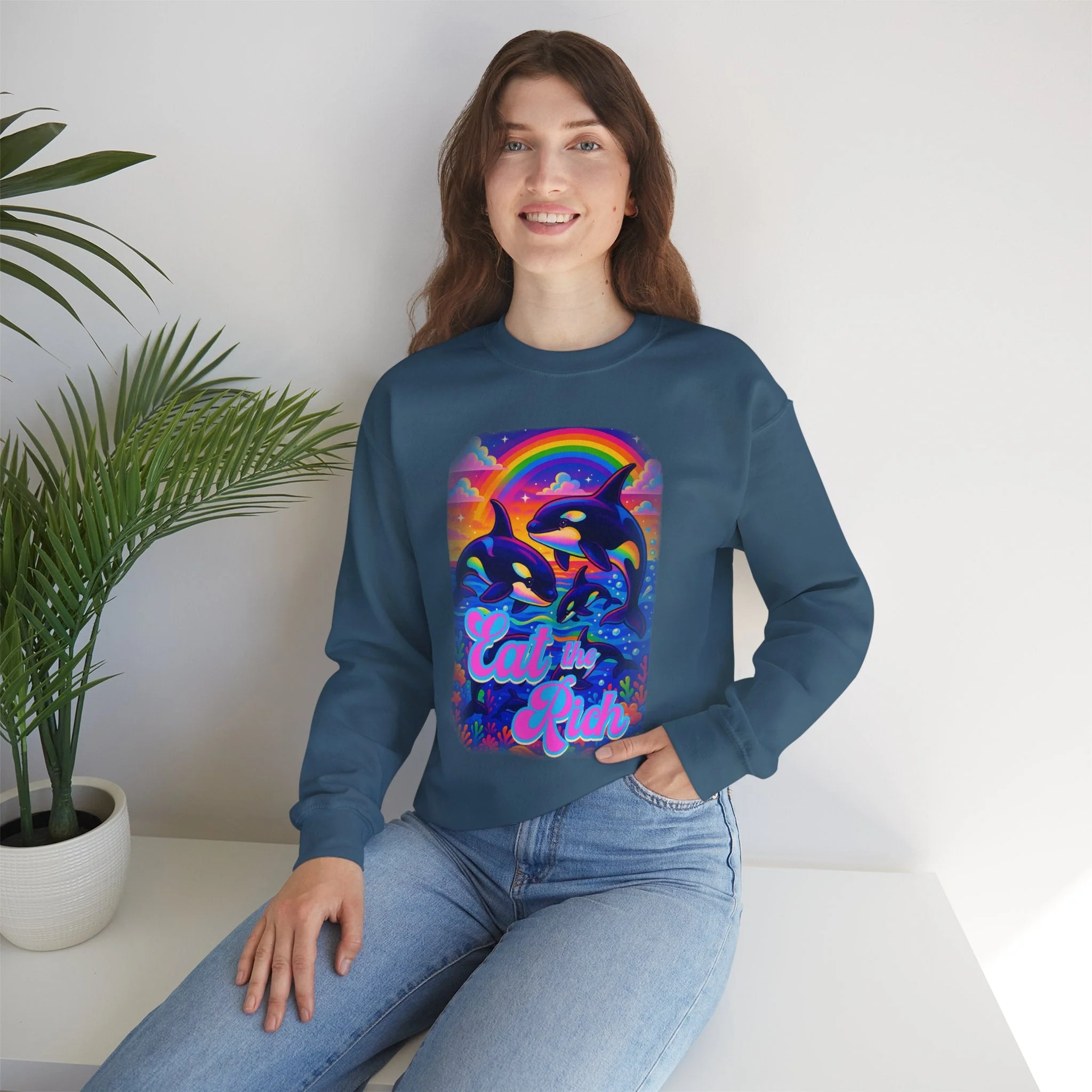 Bespattered Facade Whimsical "Eat the Rich" Orcas Unisex Heavy Blend™ Crewneck Sweatshirt - Image 8
