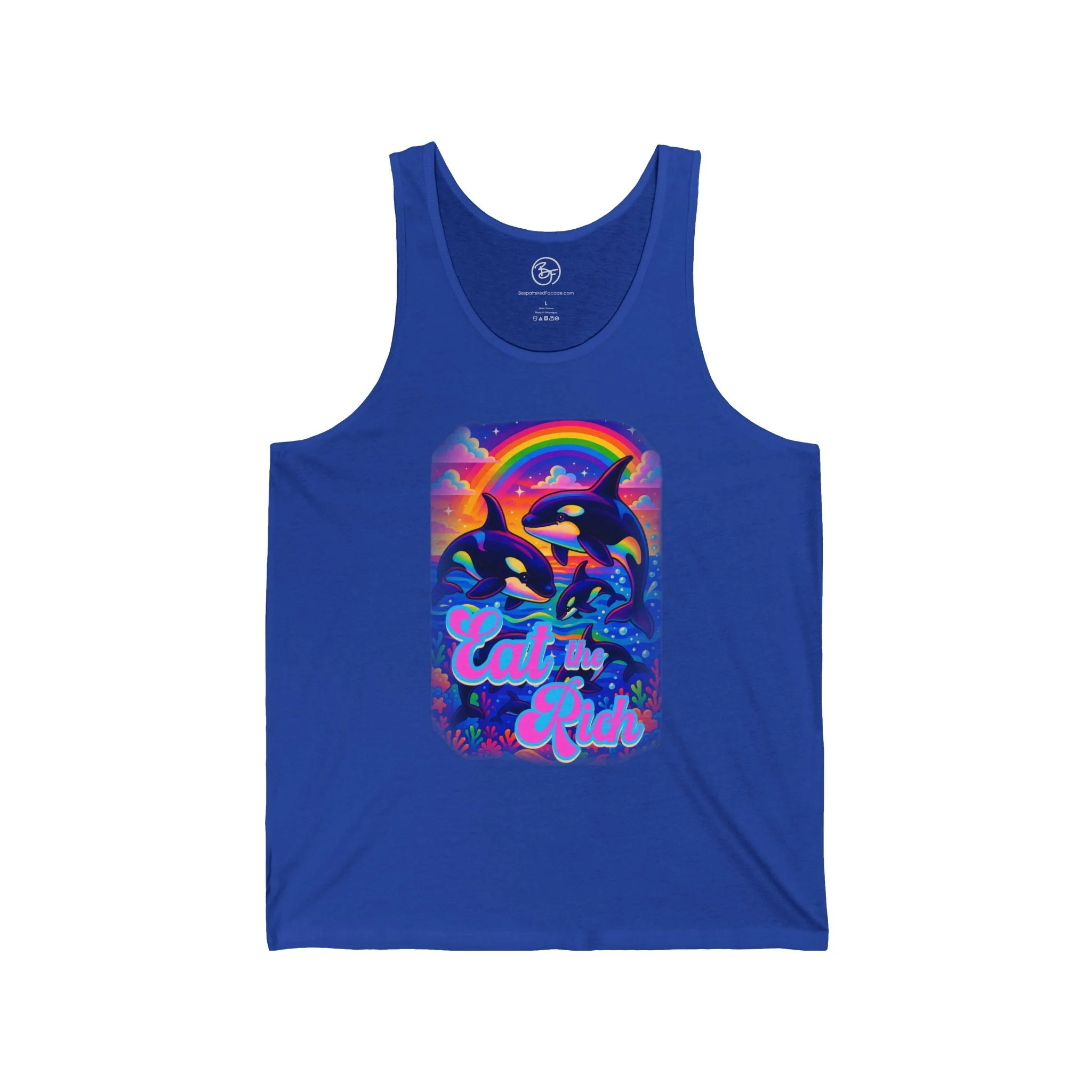 Bespattered Facade Whimsical "Eat the Rich" Orcas Unisex Jersey Tank - Image 6
