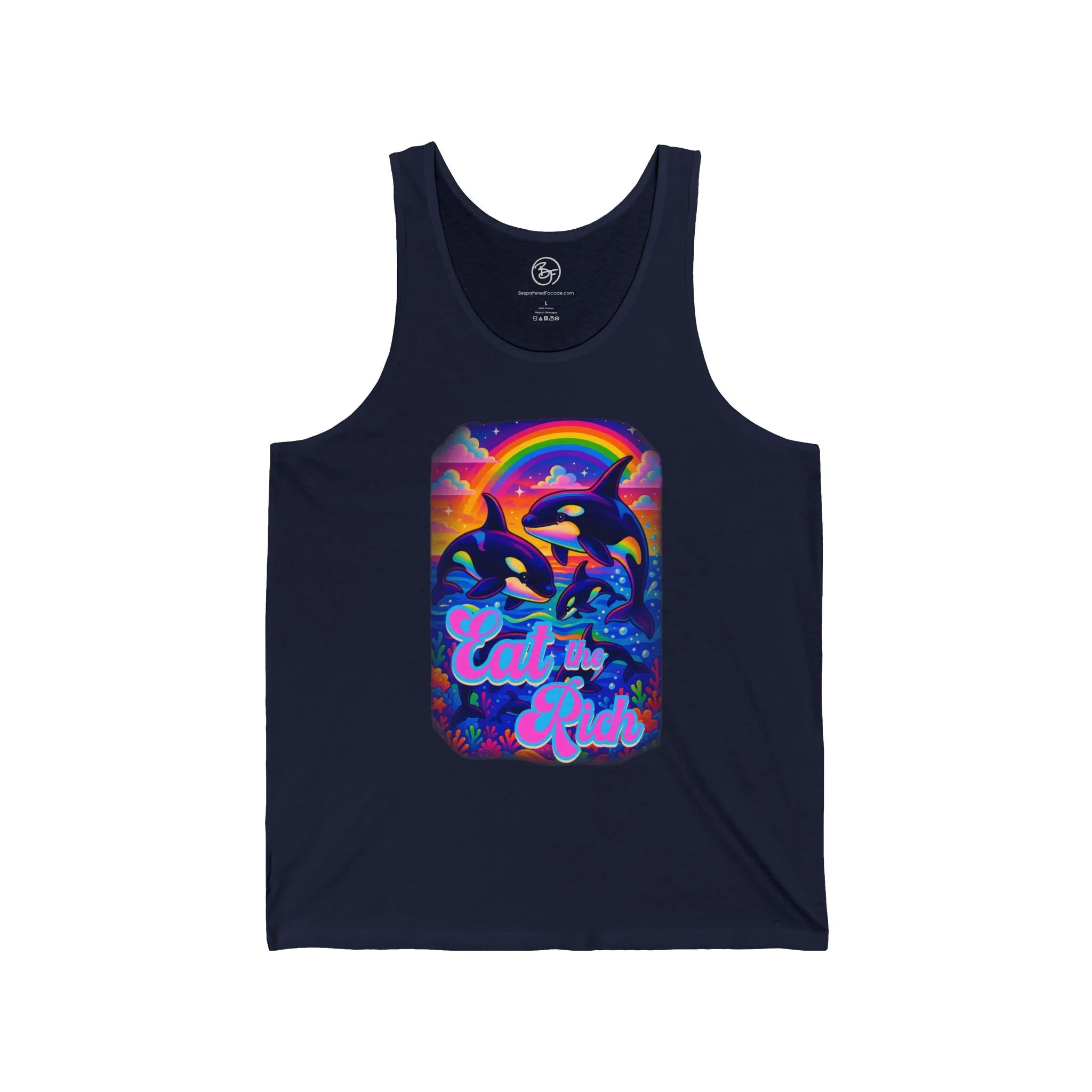 Bespattered Facade Whimsical "Eat the Rich" Orcas Unisex Jersey Tank - Image 7