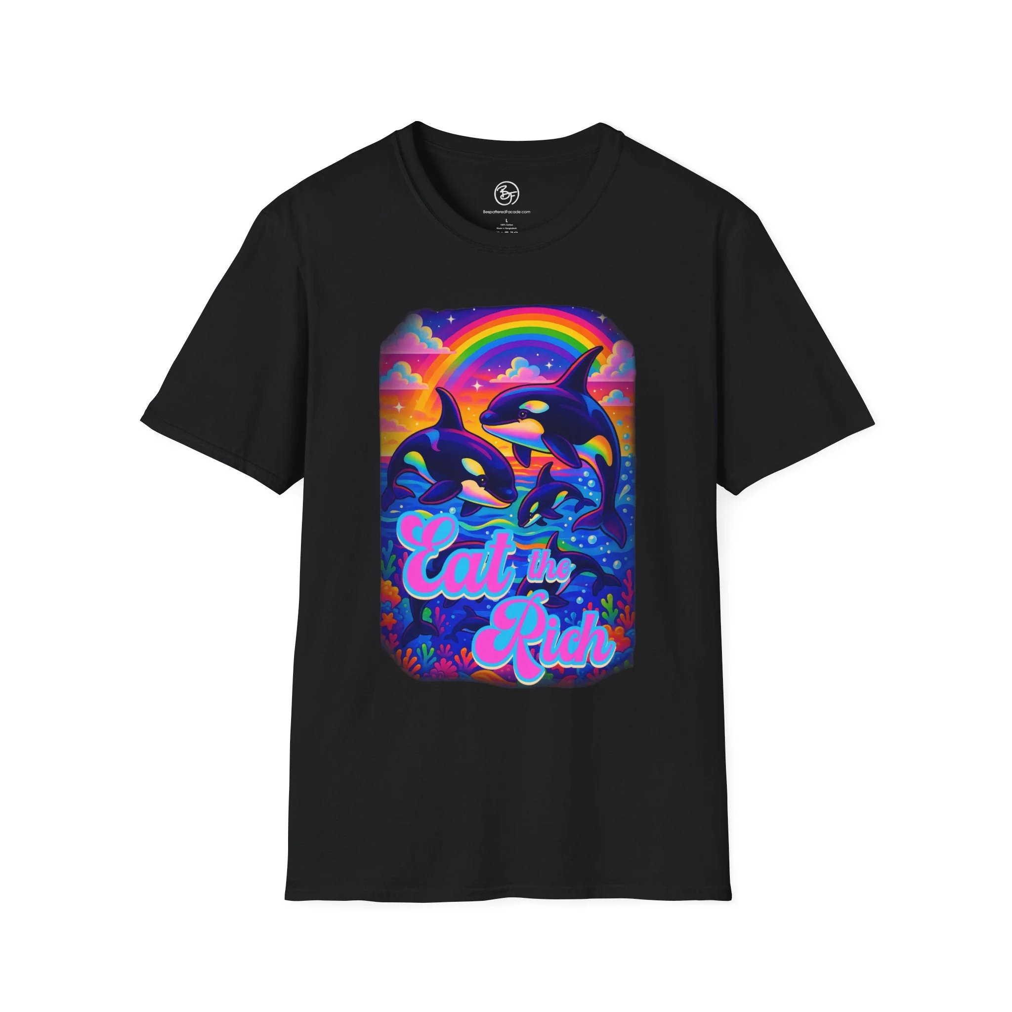 Bespattered Facade Whimsical "Eat the Rich" Orcas Unisex Softstyle T-Shirt - Image 10