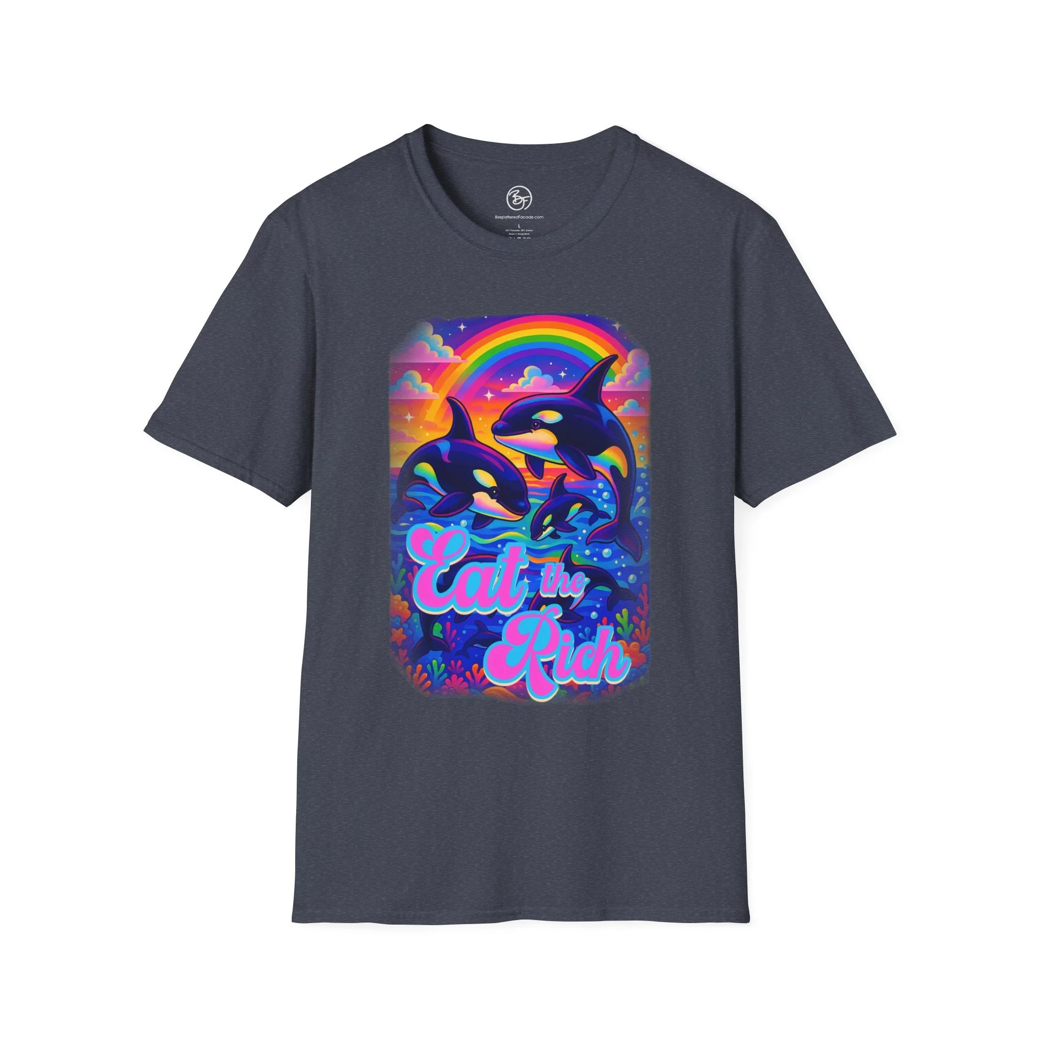 Bespattered Facade Whimsical "Eat the Rich" Orcas Unisex Softstyle T-Shirt - Image 20