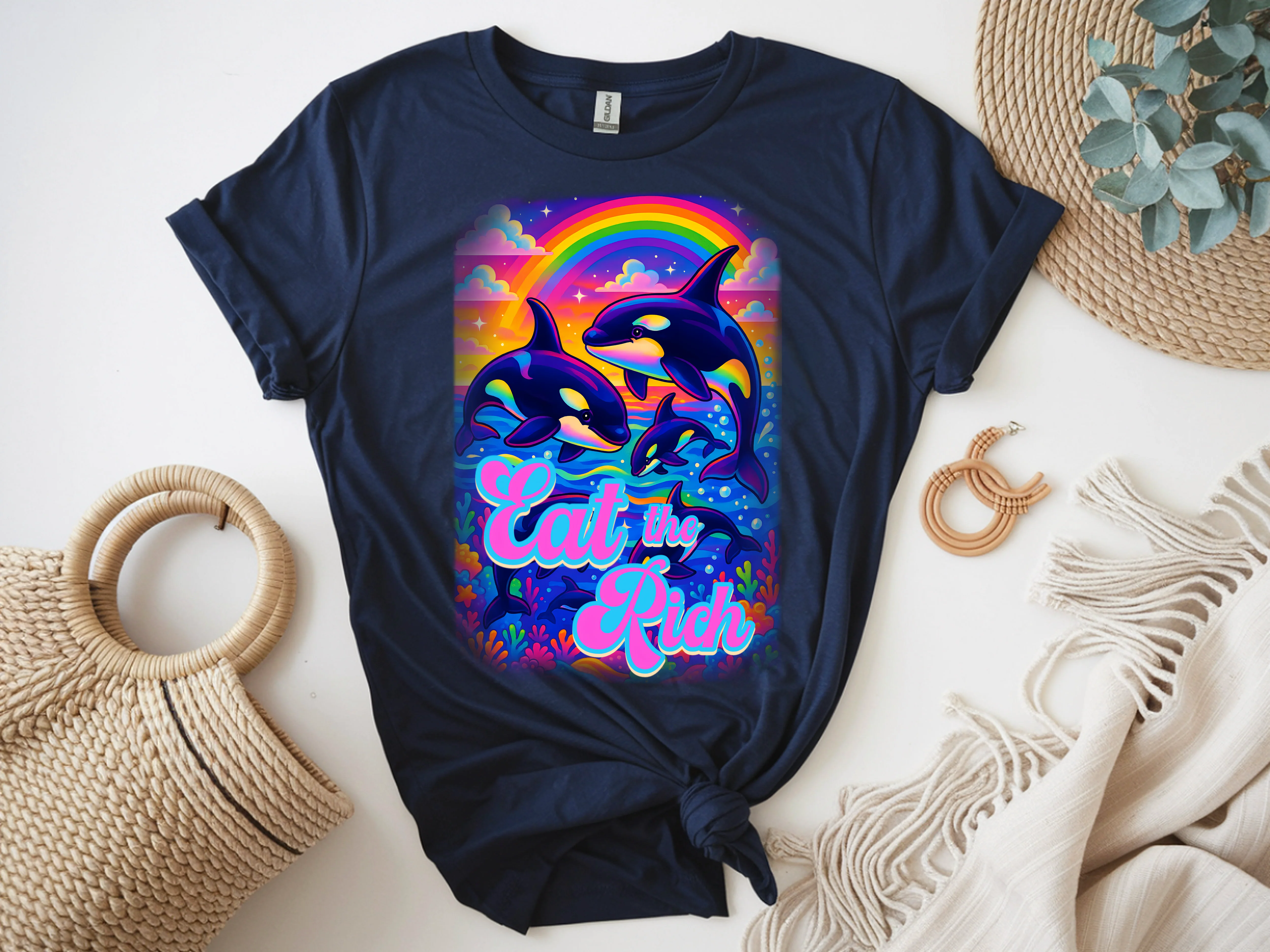 Bespattered Facade Whimsical "Eat the Rich" Orcas Unisex Softstyle T-Shirt - Image 7