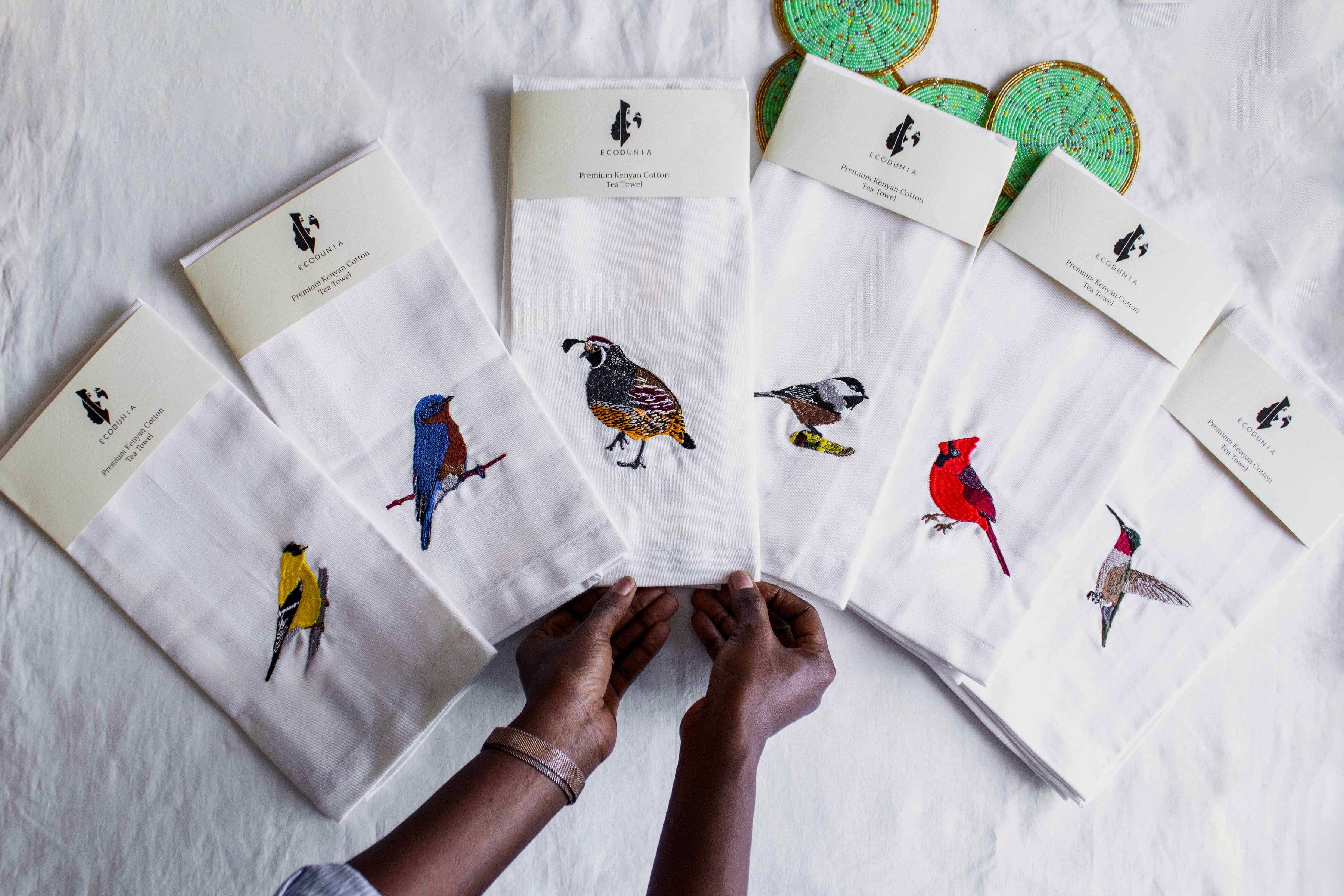 Bird Embroidered Cotton Tea Towels - Handmade Kitchen Gift - Image 10