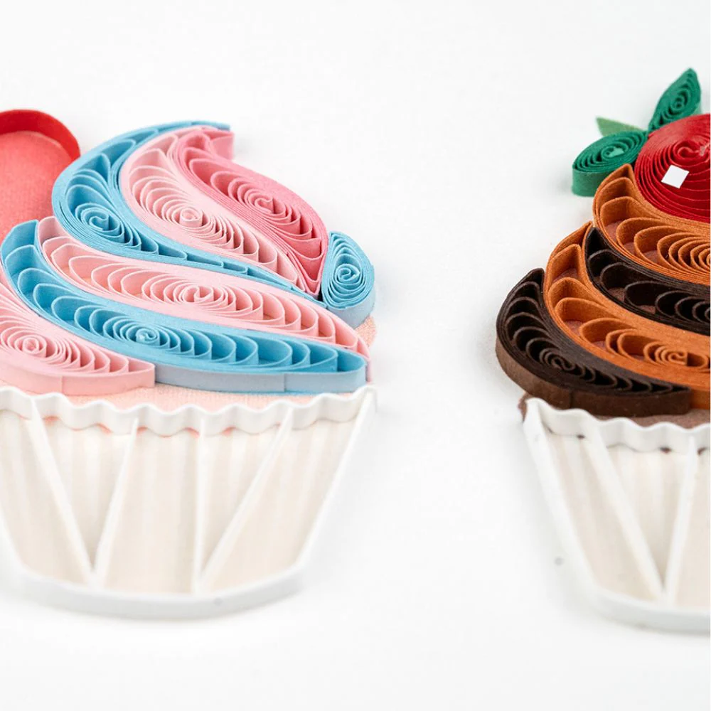 Birthday Cupcake Trio Quilled Greeting Card - Image 3