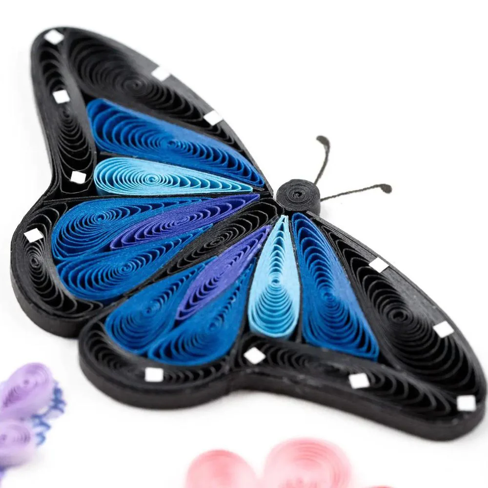 Birthday Flowers & Blue Butterflies Quilled Greeting Card - Image 2