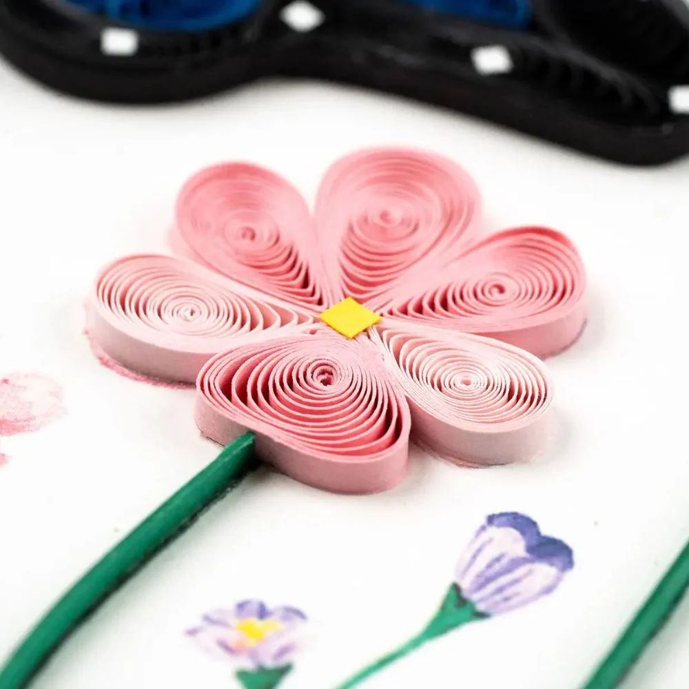 Birthday Flowers & Blue Butterflies Quilled Greeting Card - Image 3