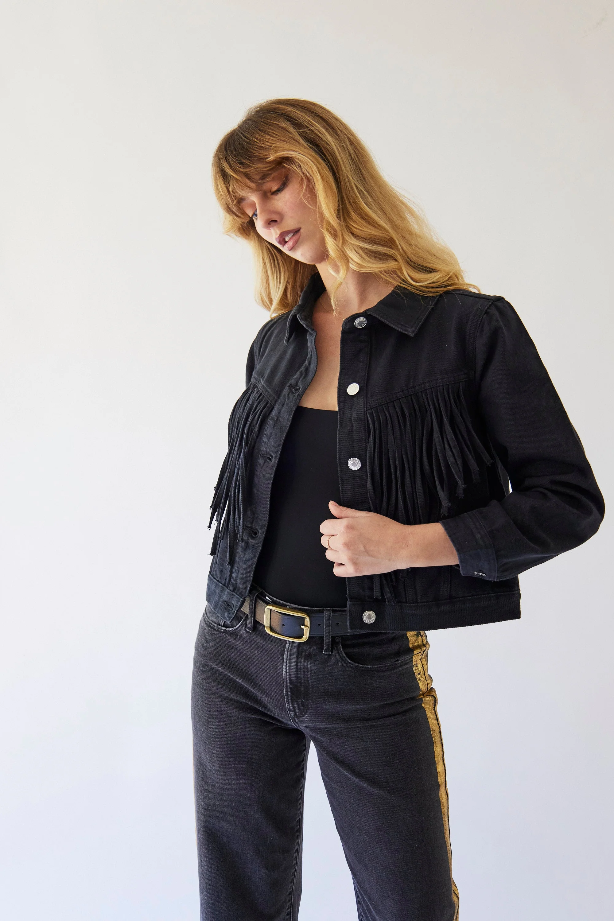 Black Denim Fringe Jacket - Image 2