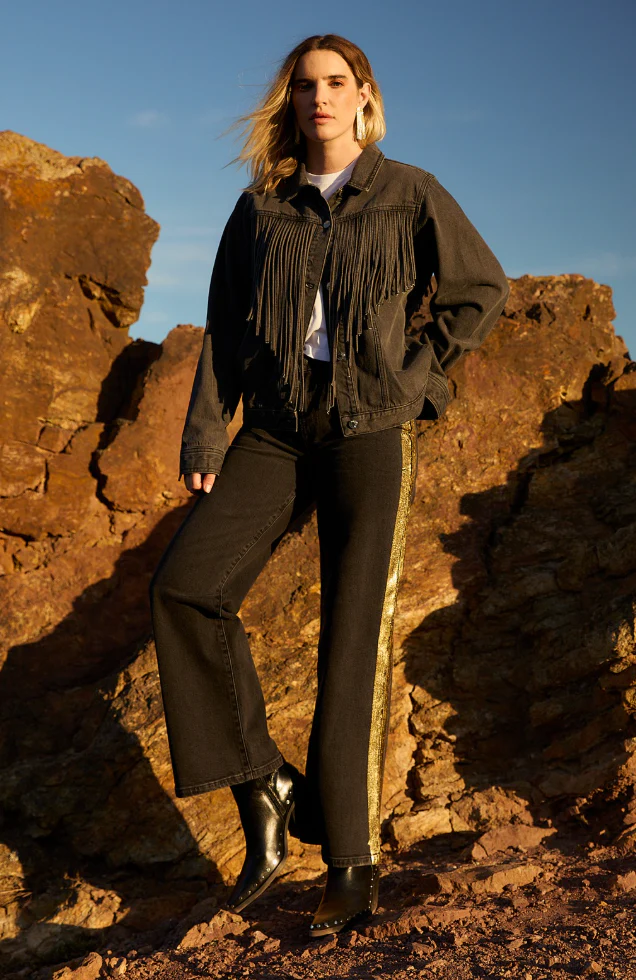 Black Denim Fringe Jacket - Image 6