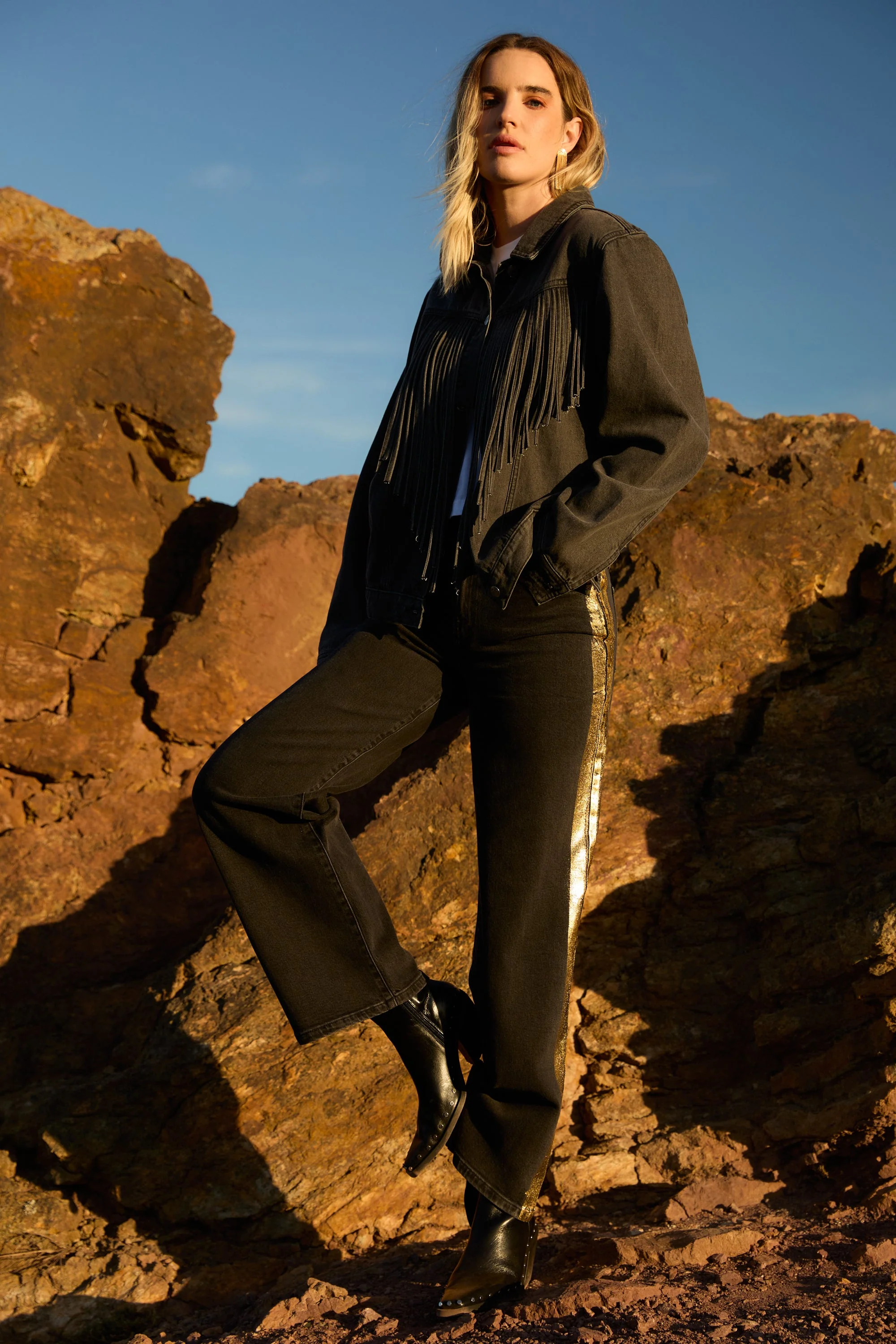 Black Denim Fringe Jacket - Image 7