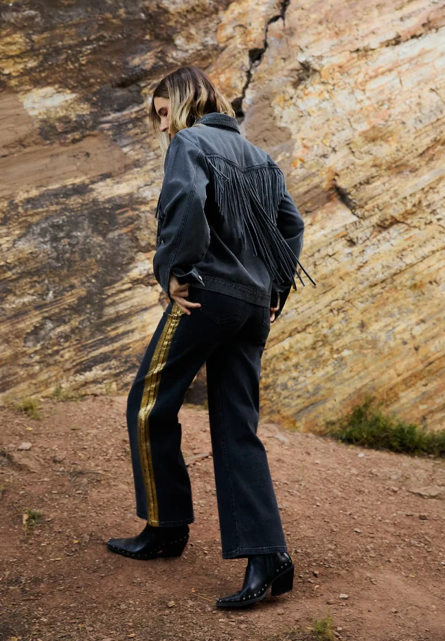 Black Denim Fringe Jacket - Image 8