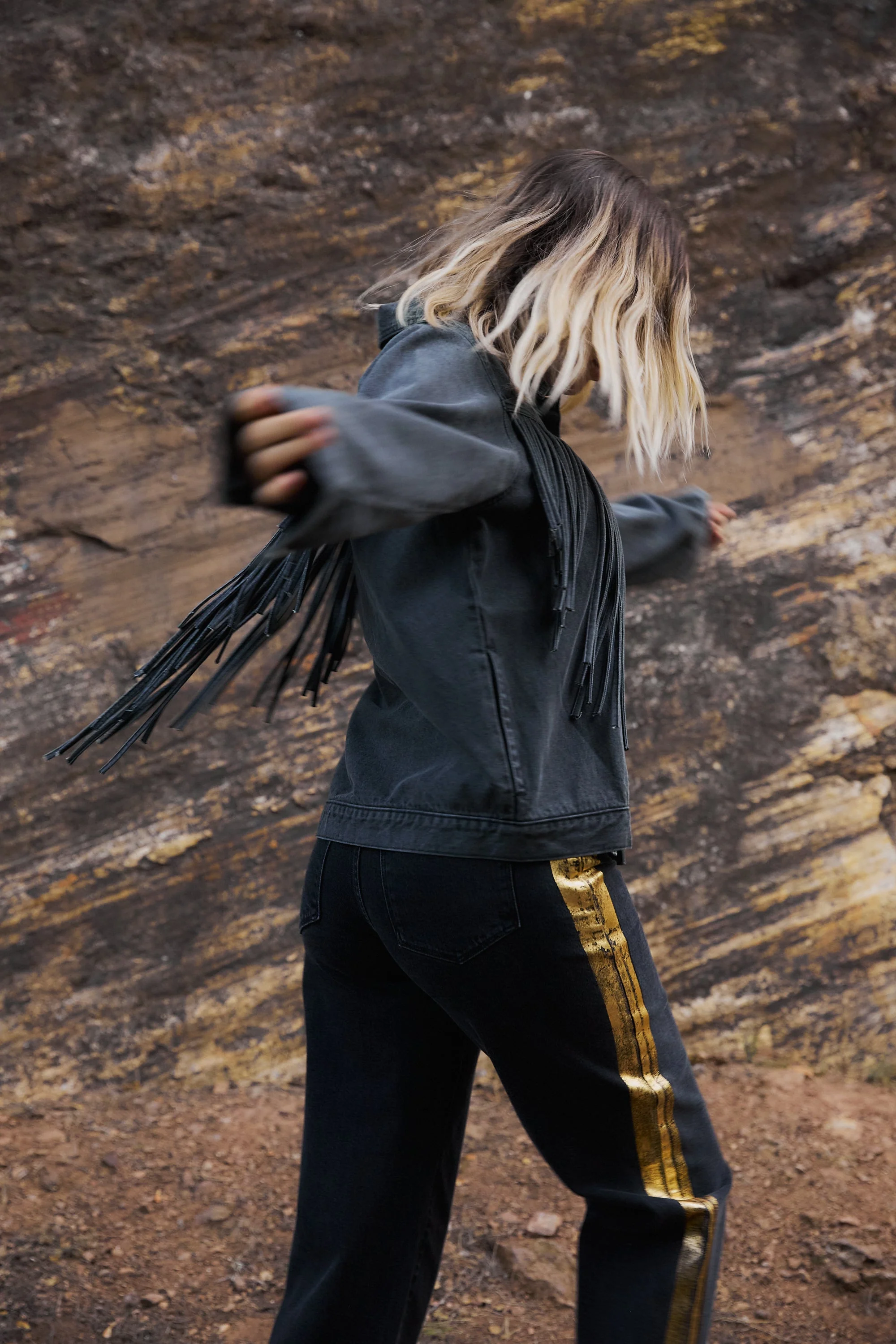 Black Denim Fringe Jacket - Image 9