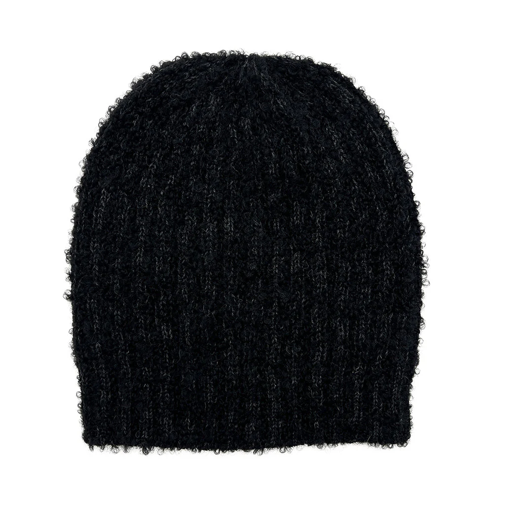 Black Loop Knit Alpaca Beanie - Image 3