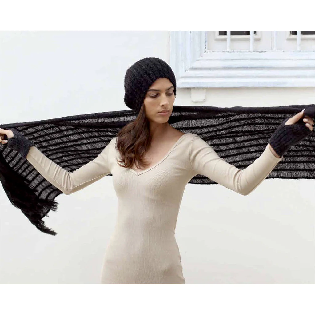 Black Loop Knit Alpaca Beanie - Image 6