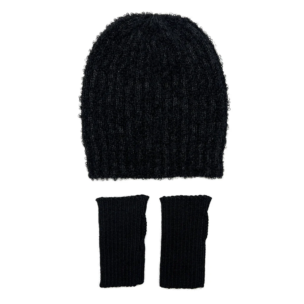 Black Loop Knit Alpaca Beanie - Image 7