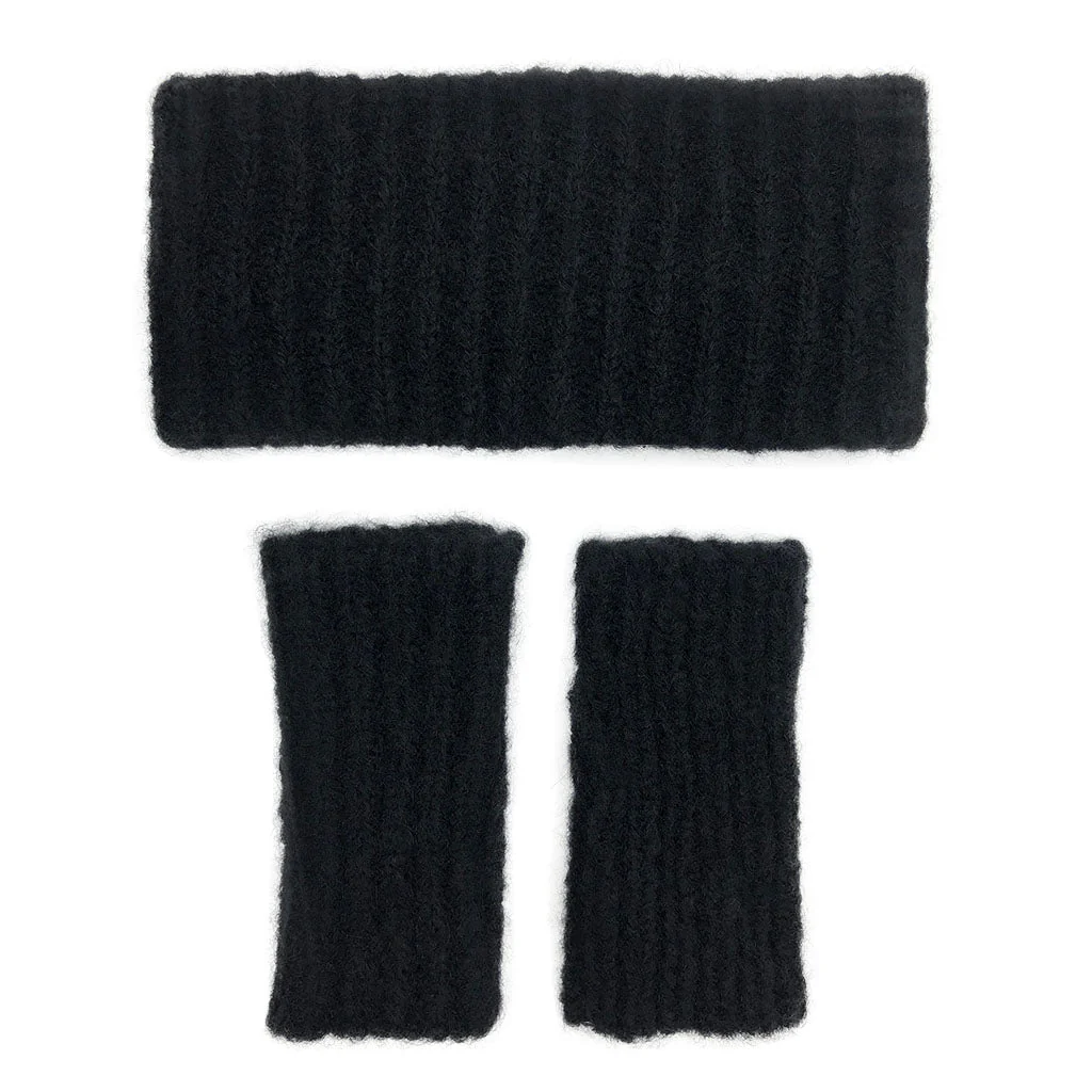 Black Ribbed Alpaca Gloves - Image 3
