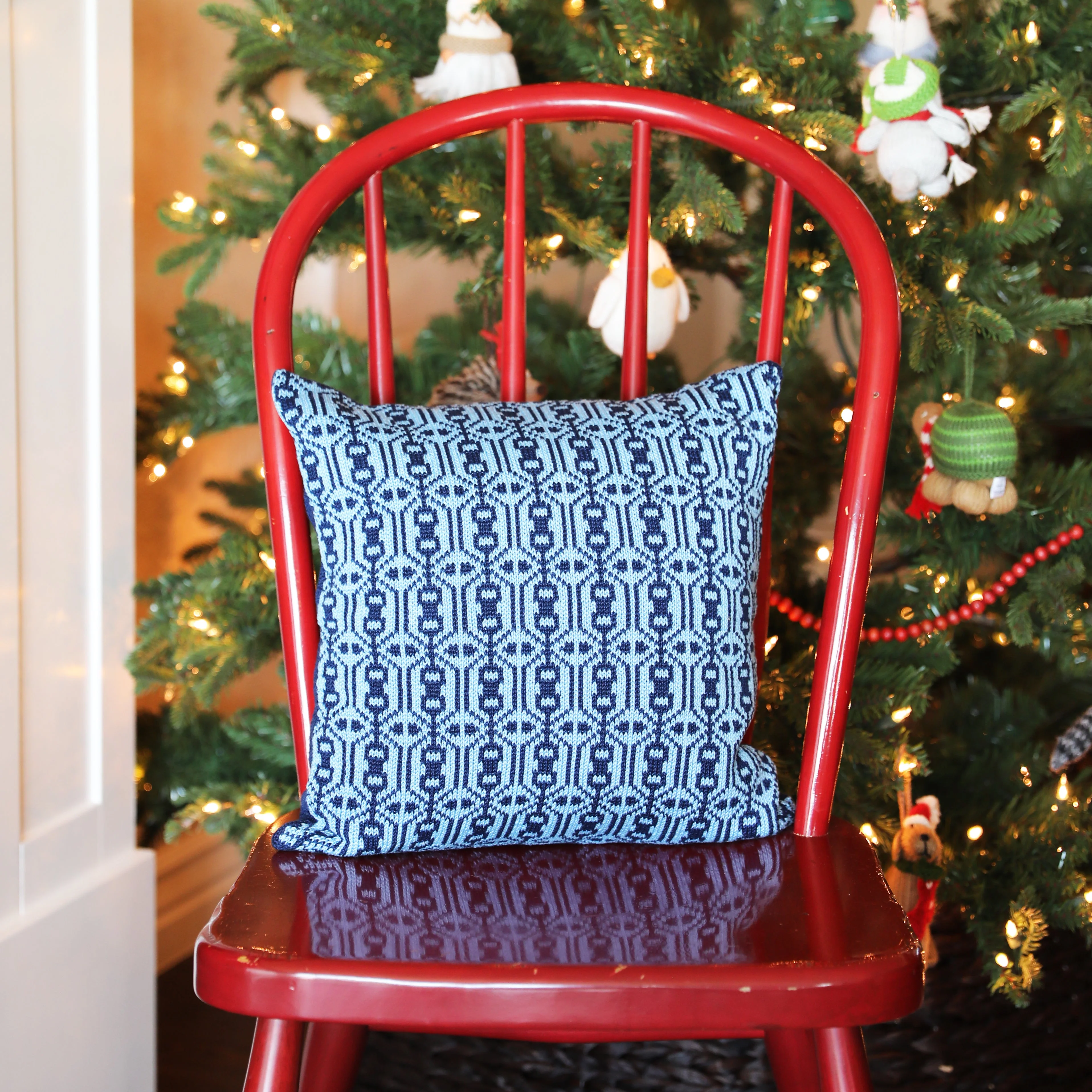 Blue Nordic Pattern Pillow, 14" - Image 2