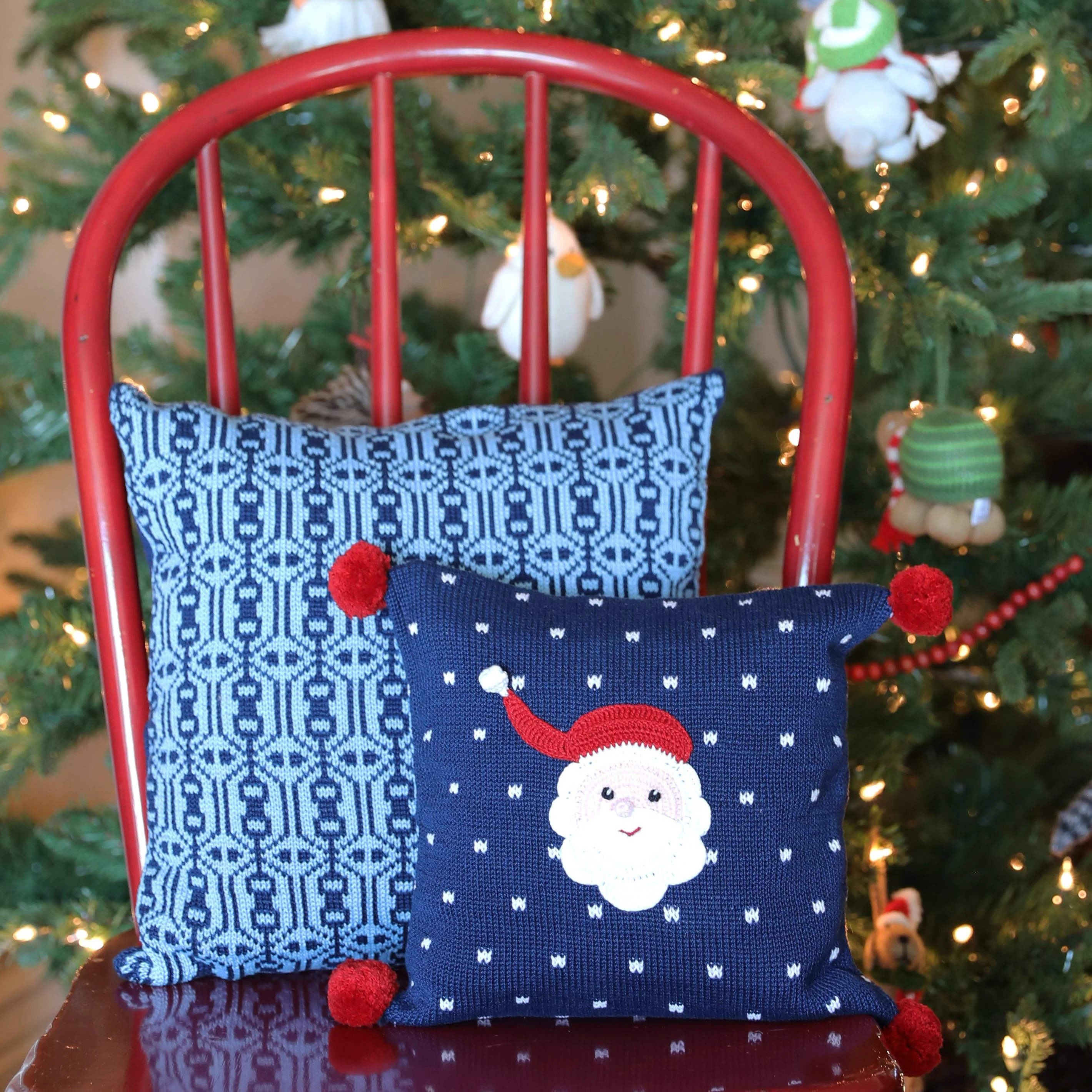 Blue Nordic Pattern Pillow, 14" - Image 3