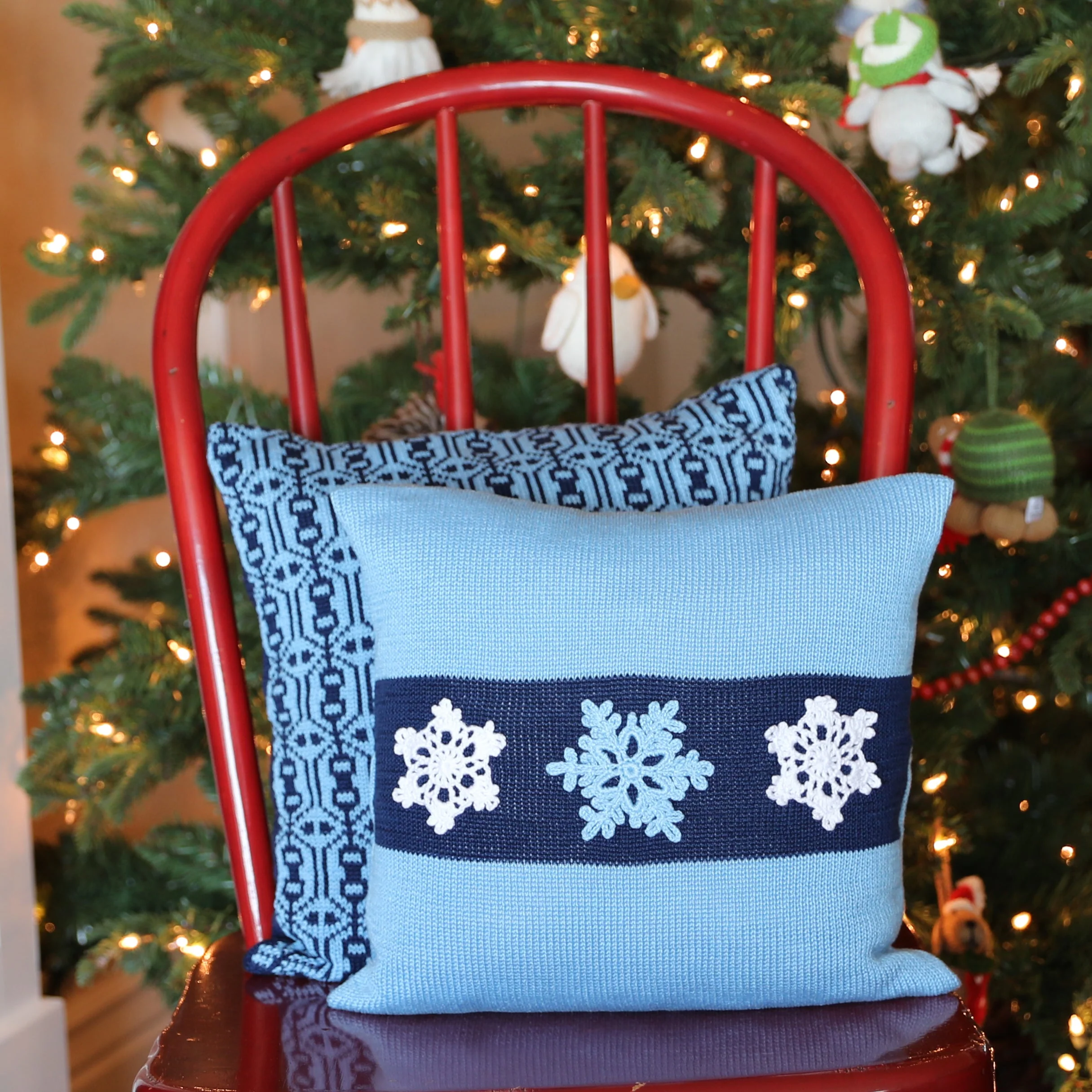 Blue Snowflake Pillow, 12" - Image 2