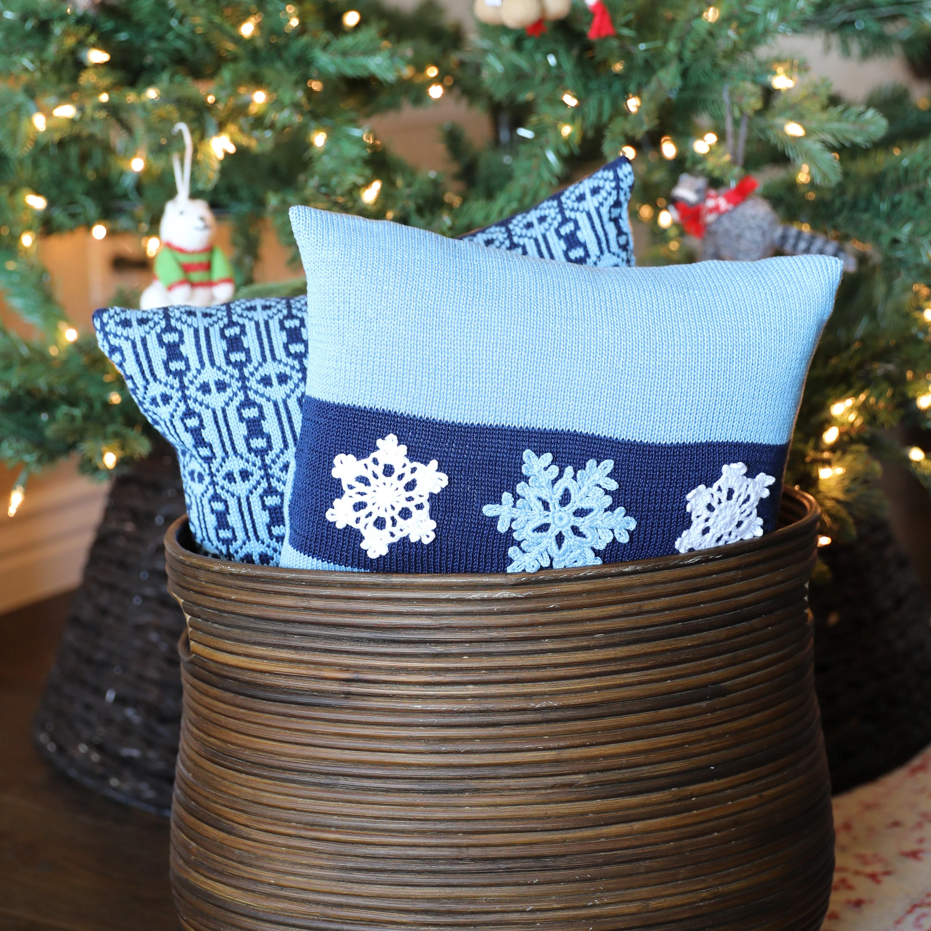 Blue Snowflake Pillow, 12" - Image 4