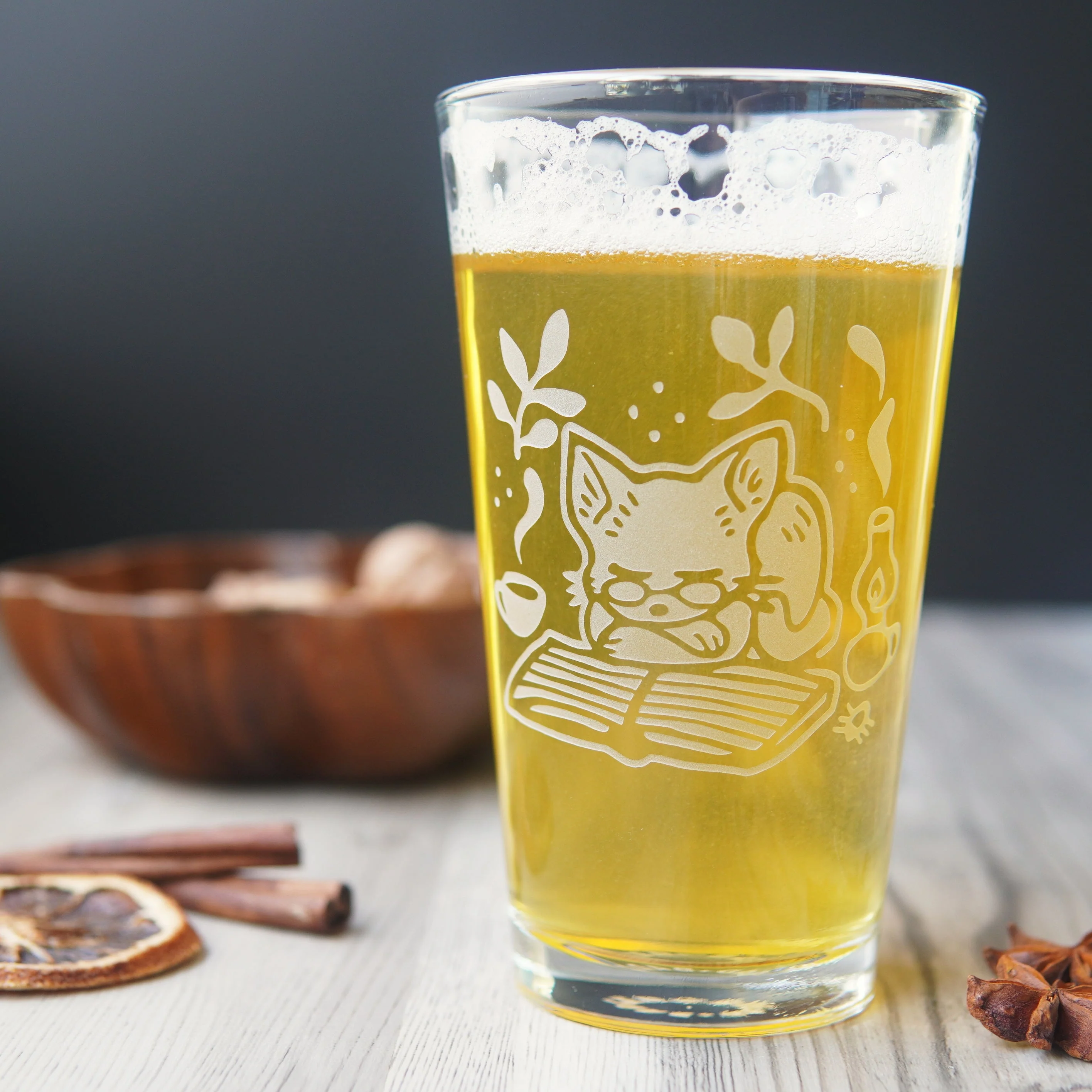 Book Cat Pint Glass - etched glassware - Image 3