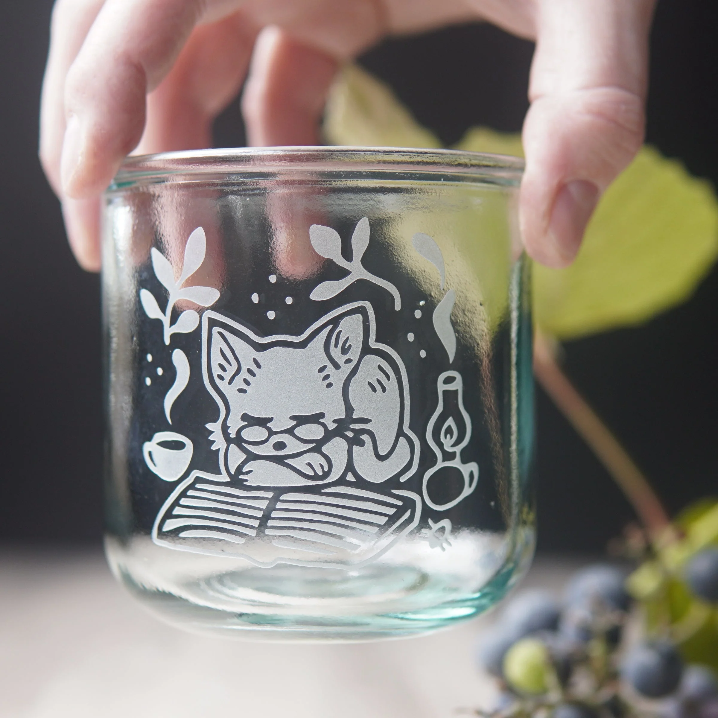 Book Cat Rustic Recycled Glass Candle Cup - Image 3