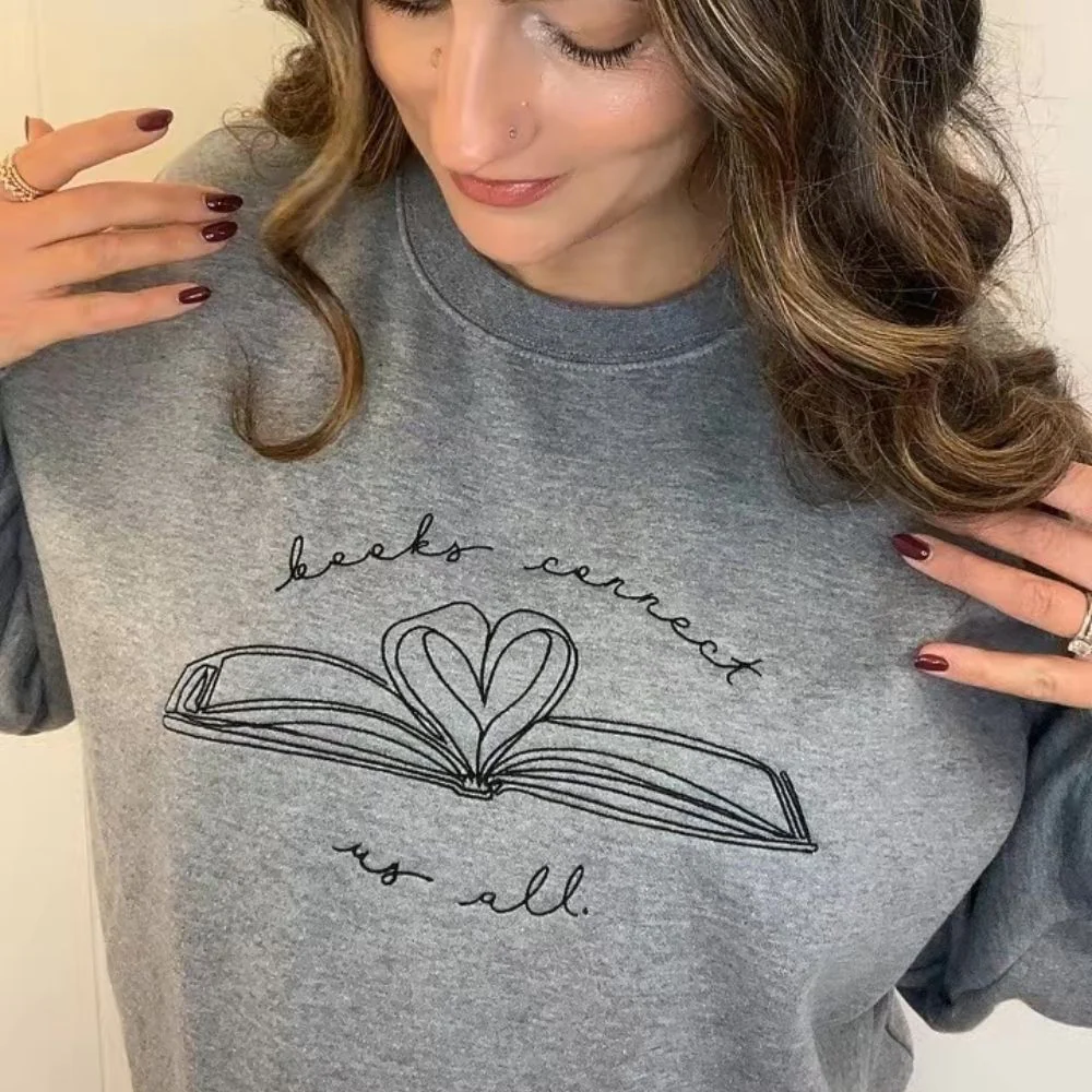 Books Connect Us All Embroidered Crewneck Sweatshirt - Image 2