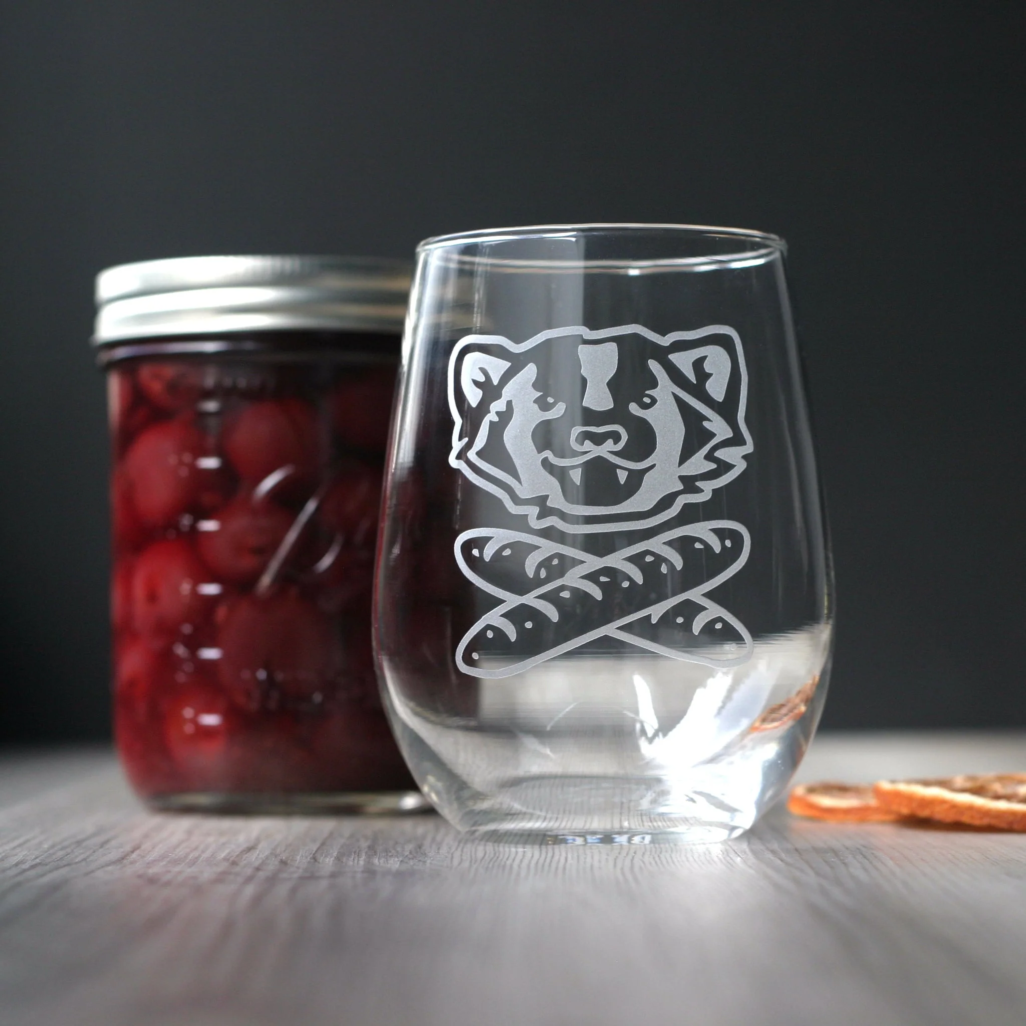 Bread and Badger Stemless Wine Glass - etched glassware - Image 2