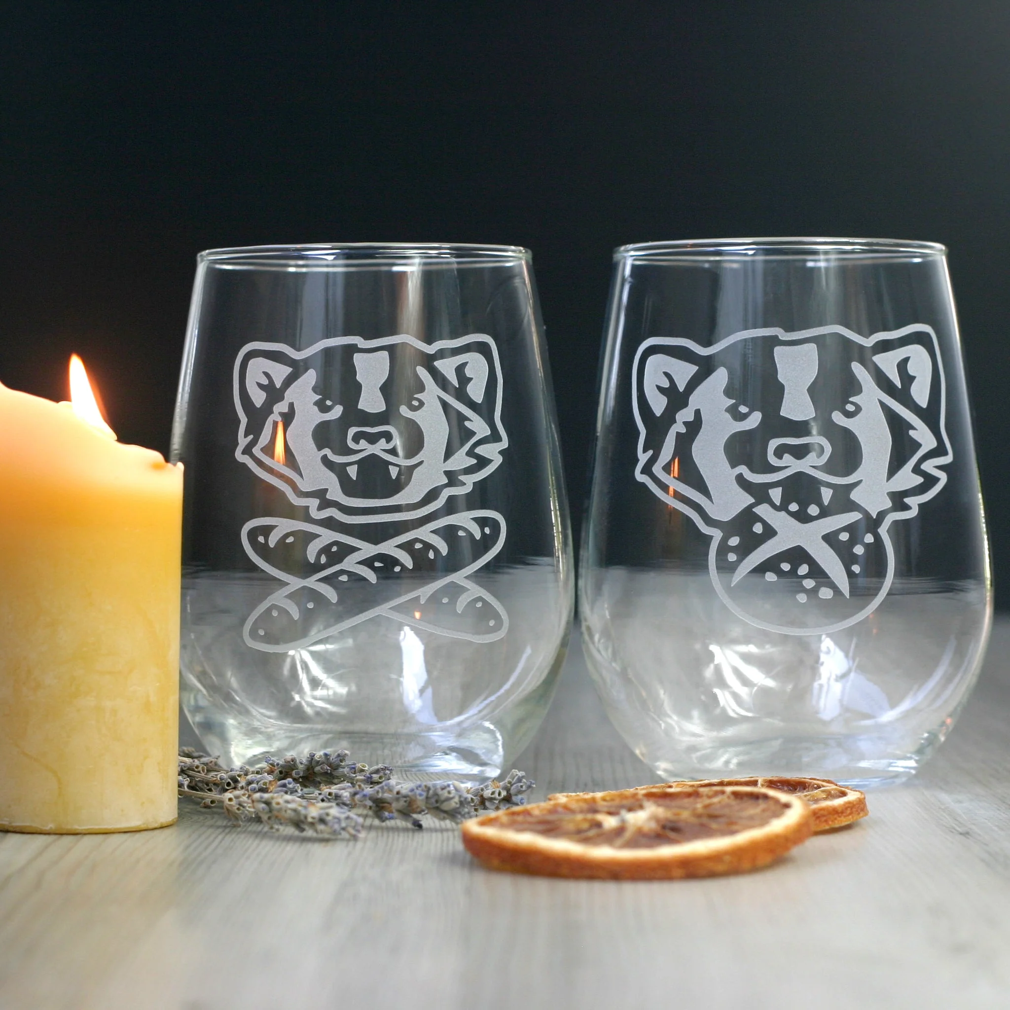 Bread and Badger Stemless Wine Glass - etched glassware - Image 5